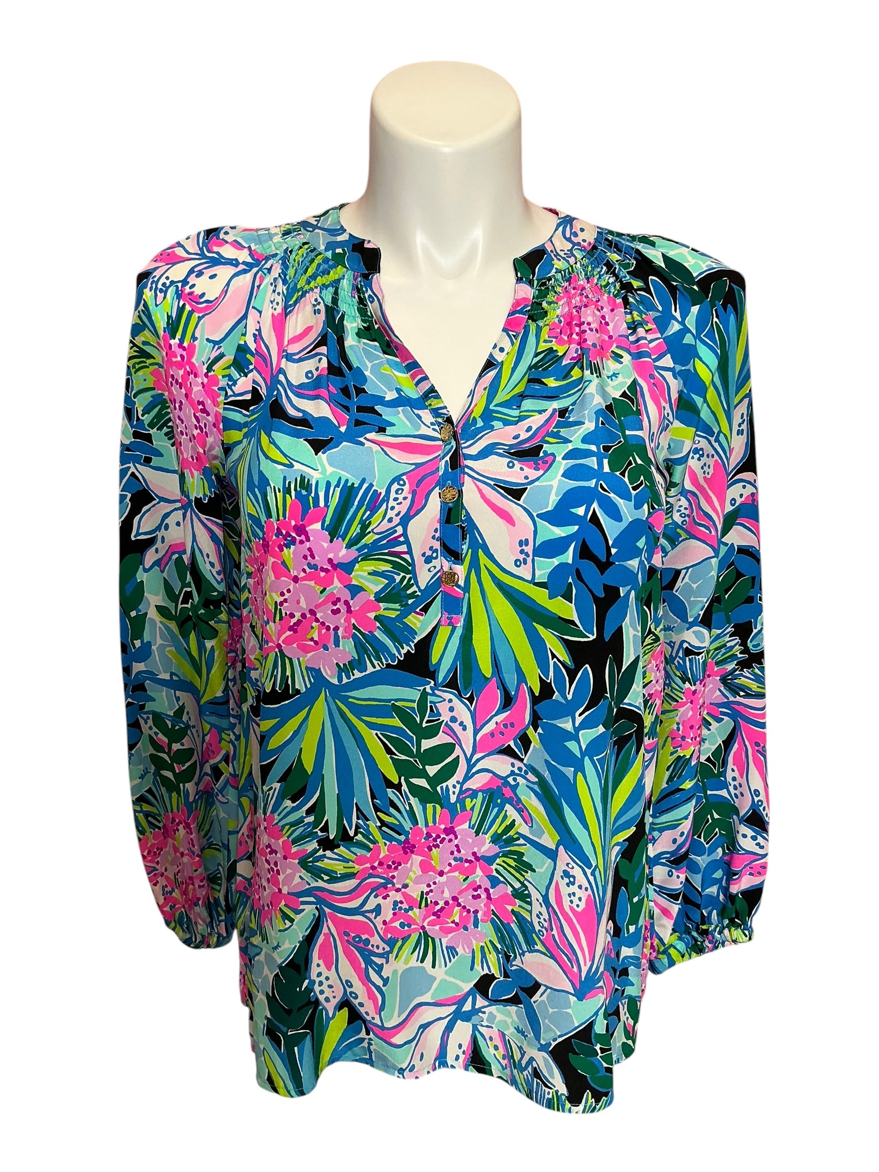 Lilly Pulitzer Elsa Silk Top Multi Golden Hour Glam - Size S