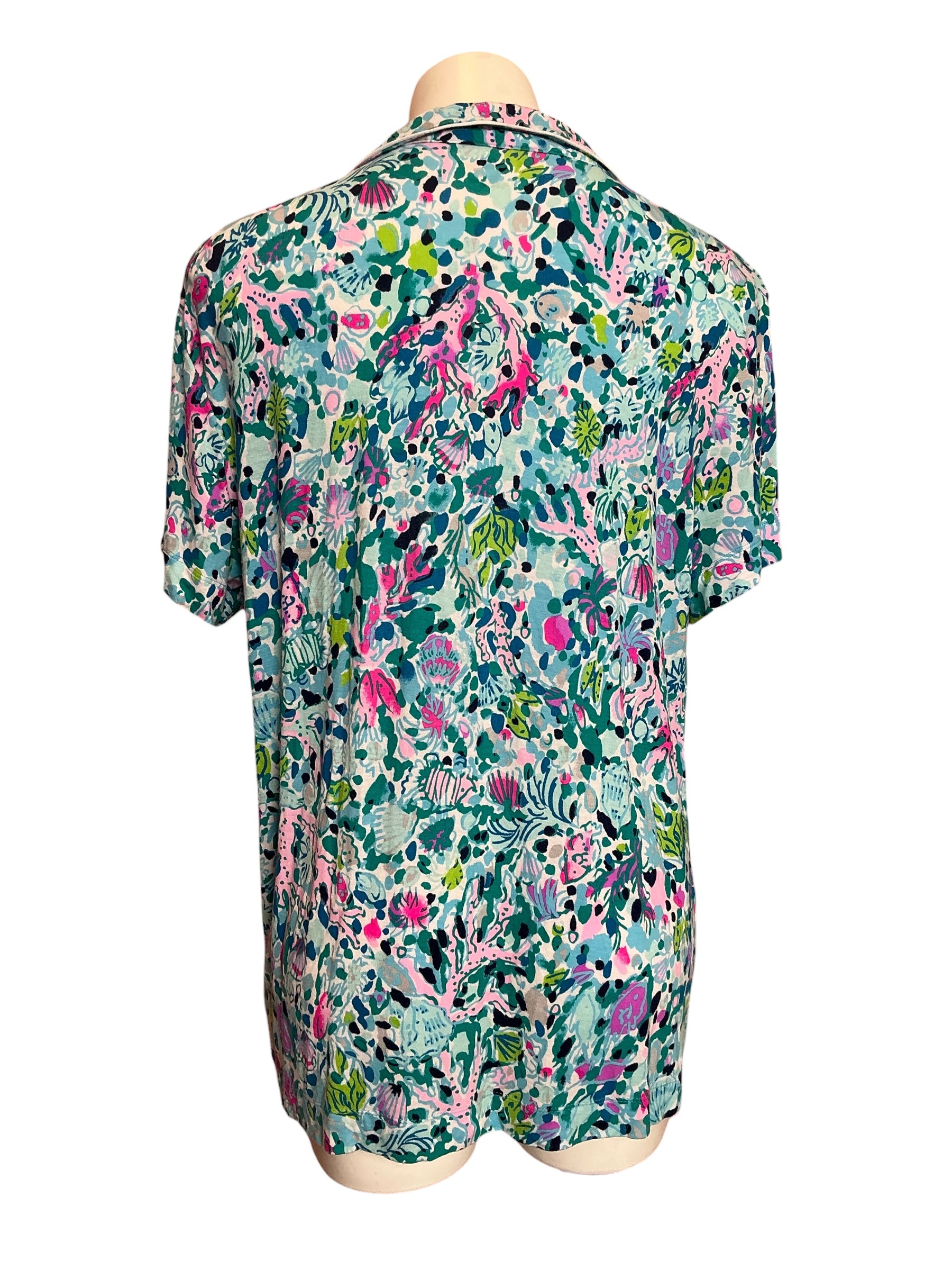 Lilly Pulitzer Knit Button Top Multi Dive Bar - Size XL