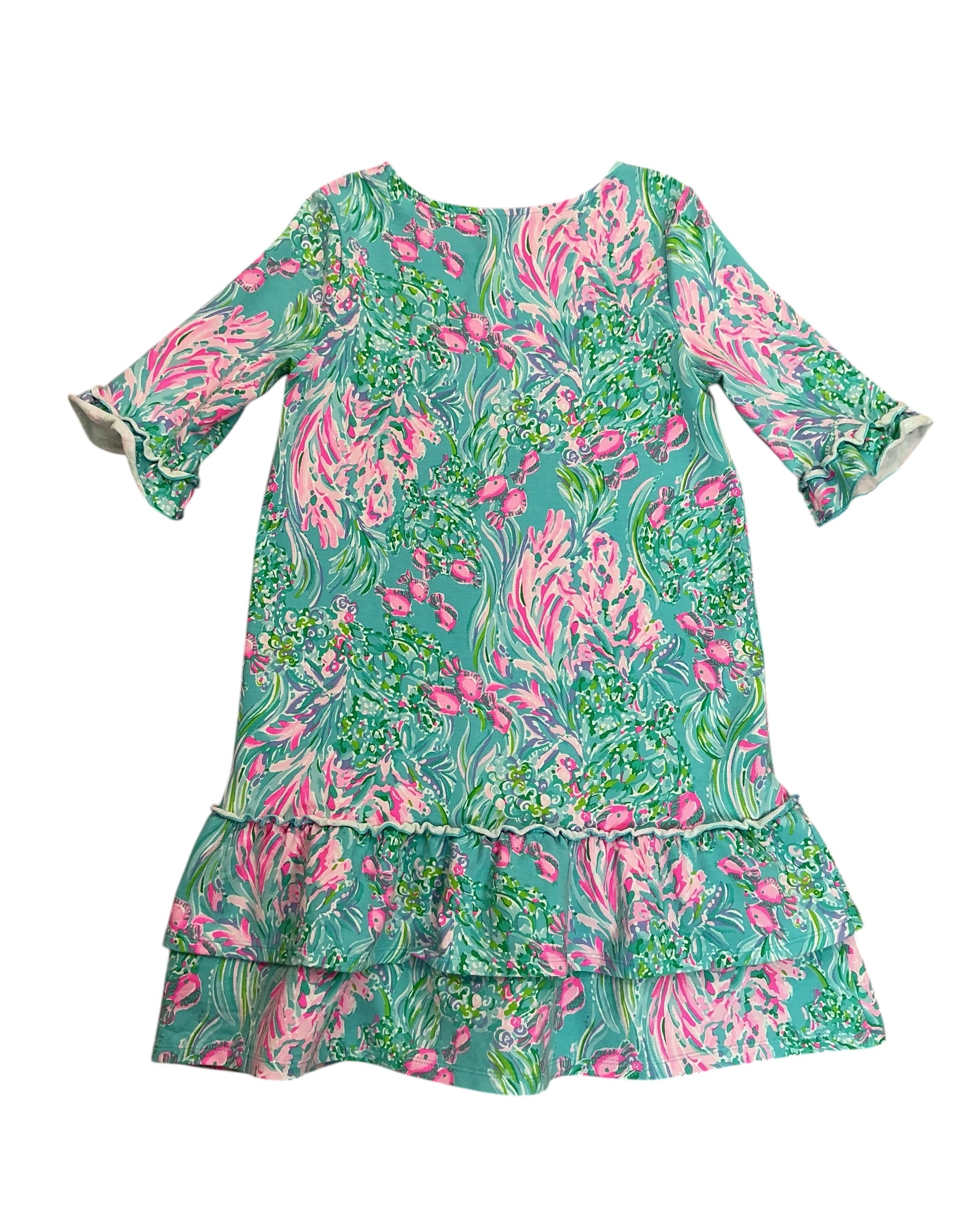 Lilly Pulitzer Girls Kids Kailyn Dress Amalfi Blue Best Fishes - Size XL 12-14