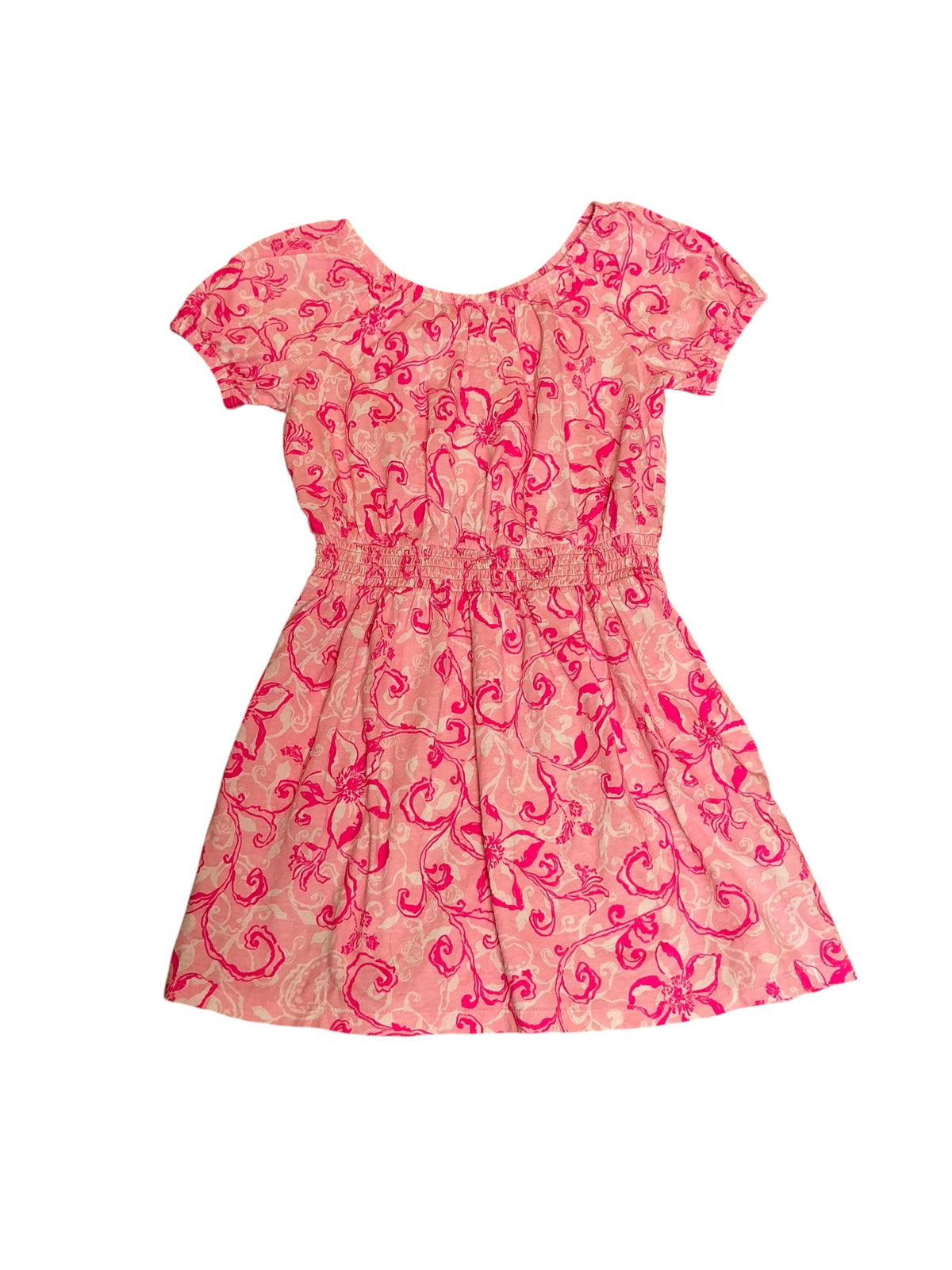 Lilly Pulitzer Girls Wyndmoor Dress Conch Shell Pink Flamingle Garden - Size M (6-7)