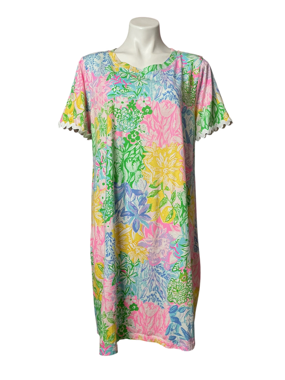 Lilly Pulitzer Cody Short Sleeve Dress Multi Bright Delight Patch - Size XL