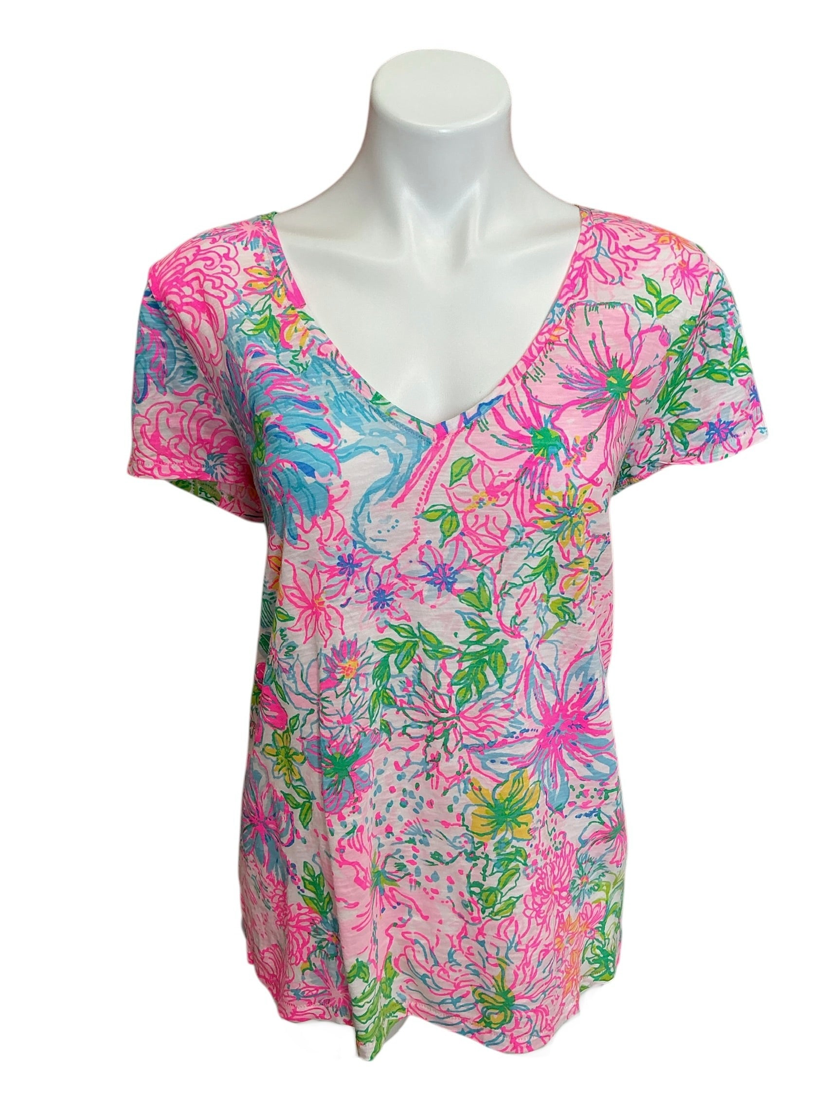 Lilly Pulitzer Etta V-Neck Top Paradise Found - Size XL