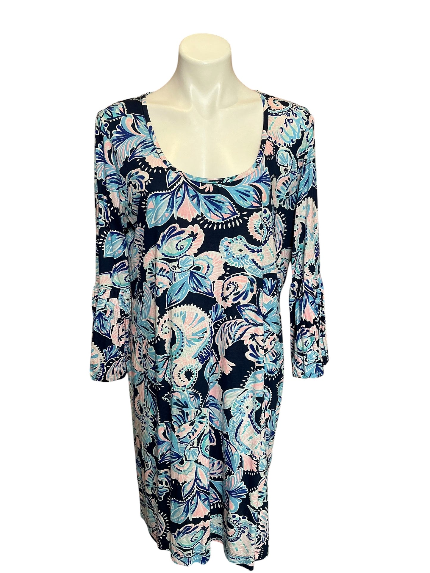 Lilly Pulitzer Carlile Dress High Tide Navy Holy Flockamolie - Size XL
