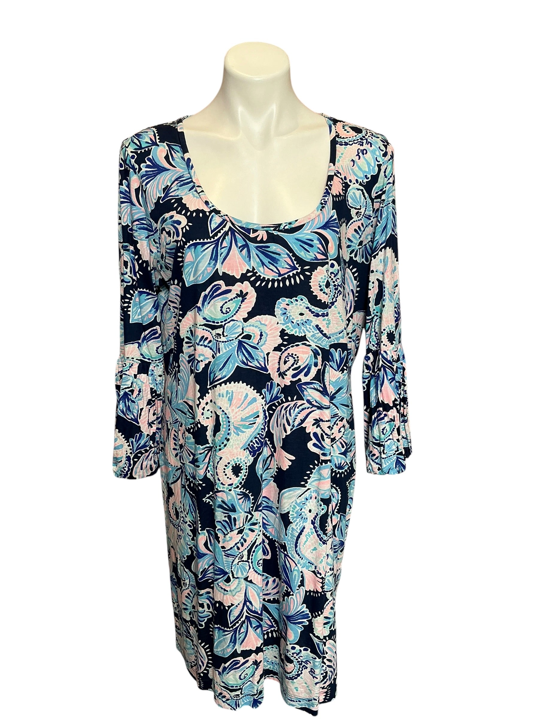 Lilly Pulitzer Carlile Dress High Tide Navy Holy Flockamolie - Size XL