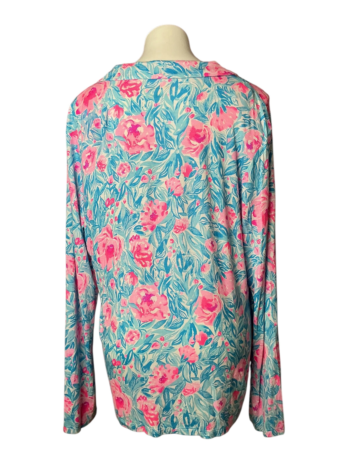 Lilly Pulitzer NWT PJ Knit LS Button-Up T Bondi Blue My Little Peony - Size XXL