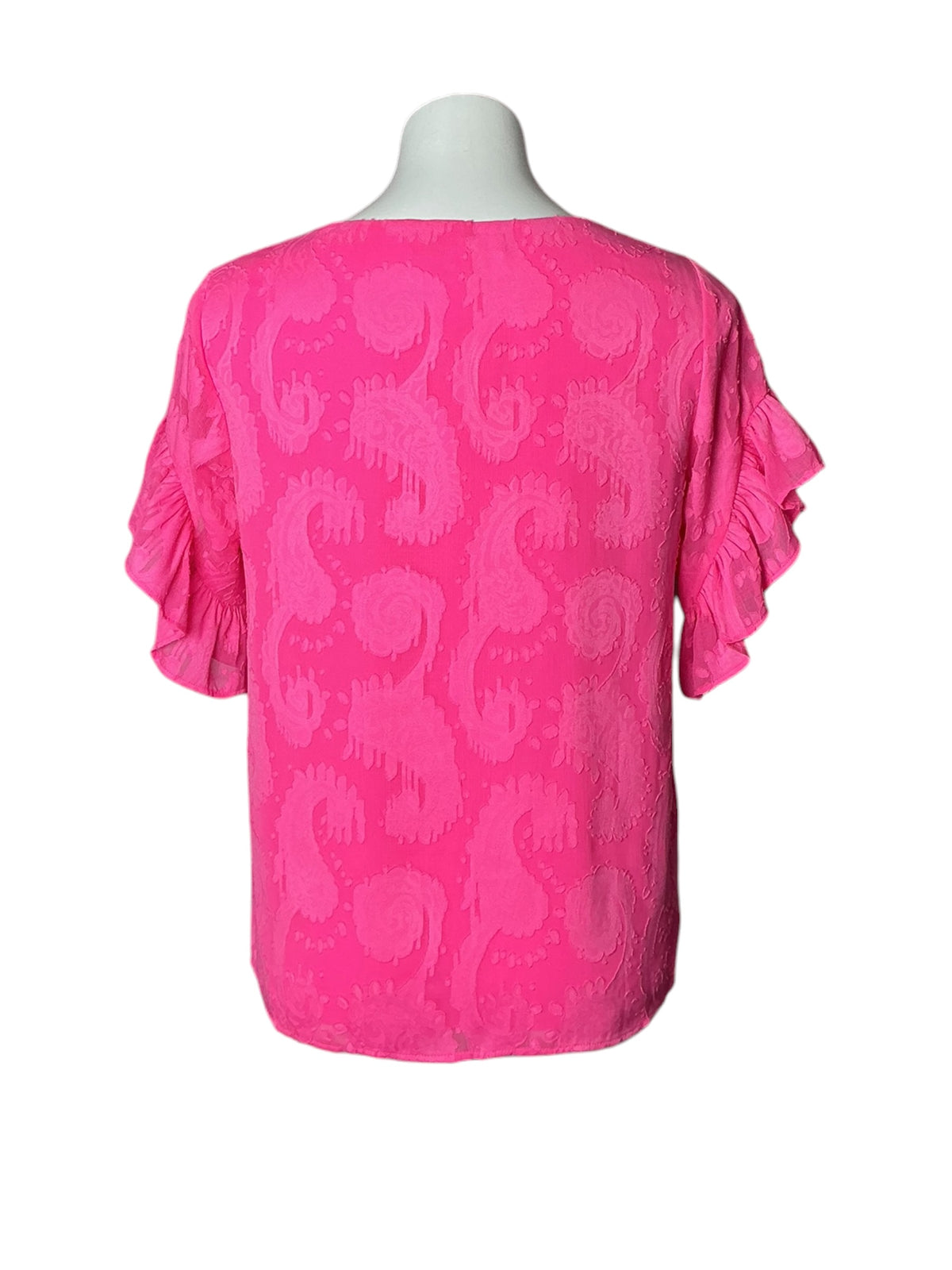 Lilly Pulitzer Darlah Top Cockatoo Pink Tangerine Dream Poly Clip Jacquard - Size S