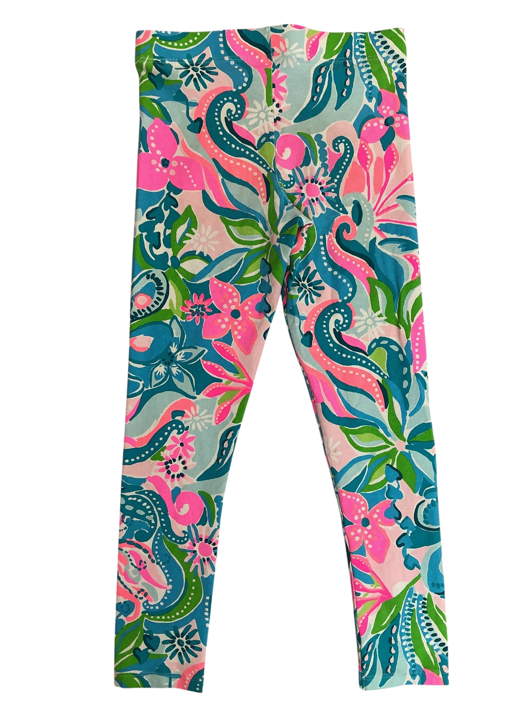 Lilly Pulitzer Girls Kids Maia Leggings Turquoise Oasis Golden Hour - Size M (6-7)