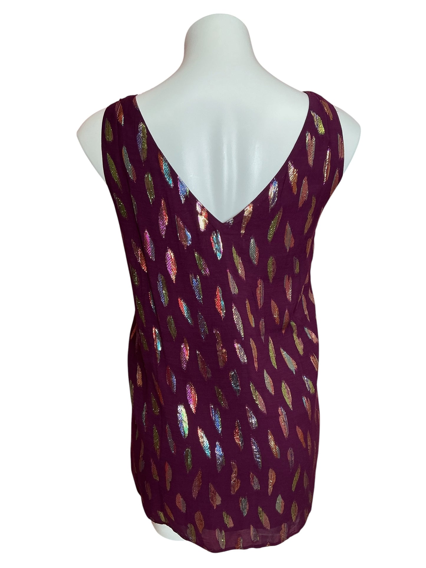 Lilly Pulitzer Florin Sleeveless V Neck Tank Top Cherry Ganache Floating Feathers - Size XL