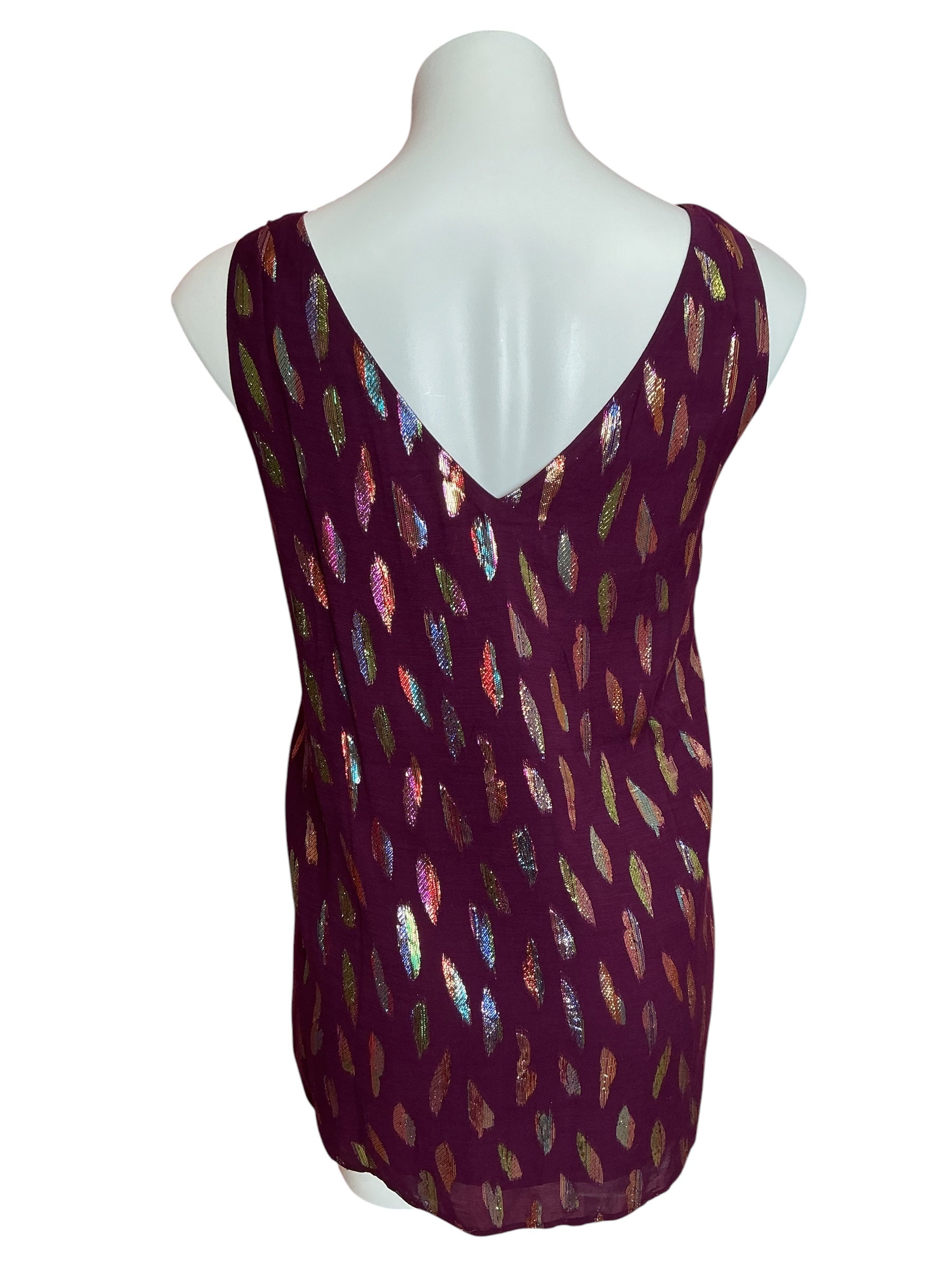 Lilly Pulitzer Florin Sleeveless V Neck Tank Top Cherry Ganache Floating Feathers - Size XL