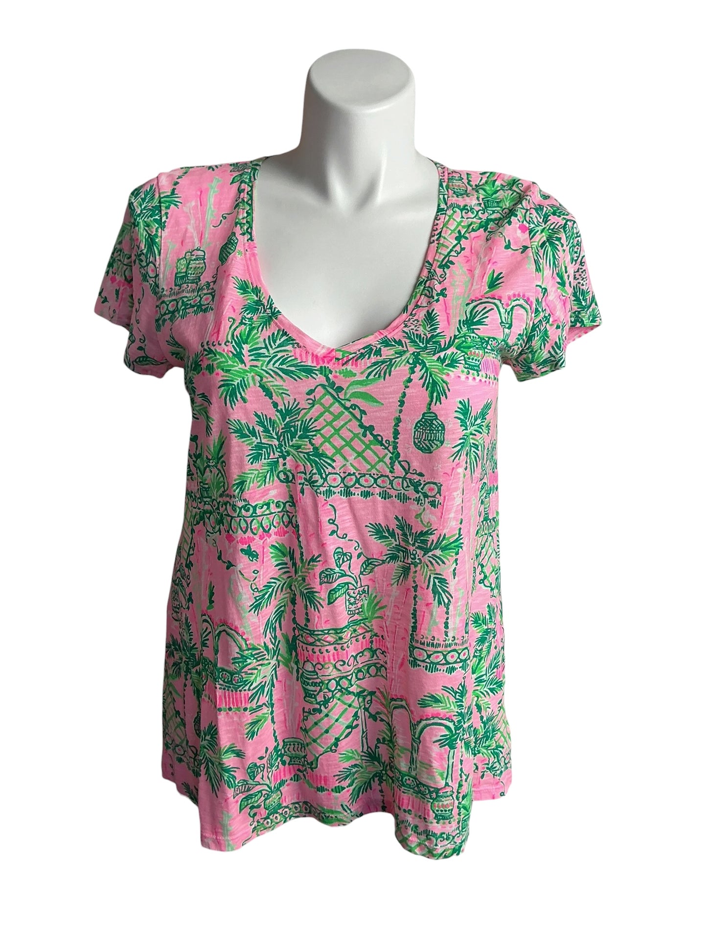 Lilly Pulitzer V-Neck Top Mandevilla Baby Always Worth It - Size XL