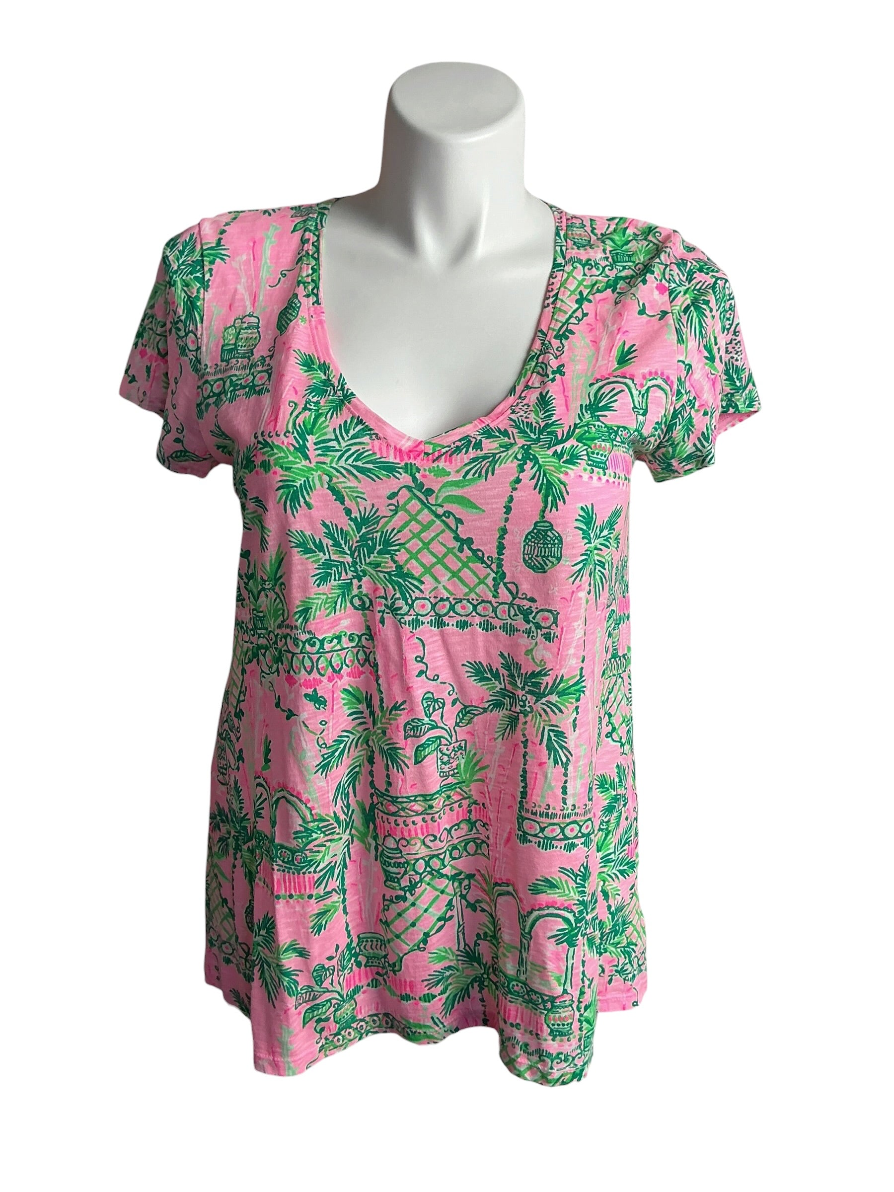 Lilly Pulitzer V-Neck Top Mandevilla Baby Always Worth It - Size XL