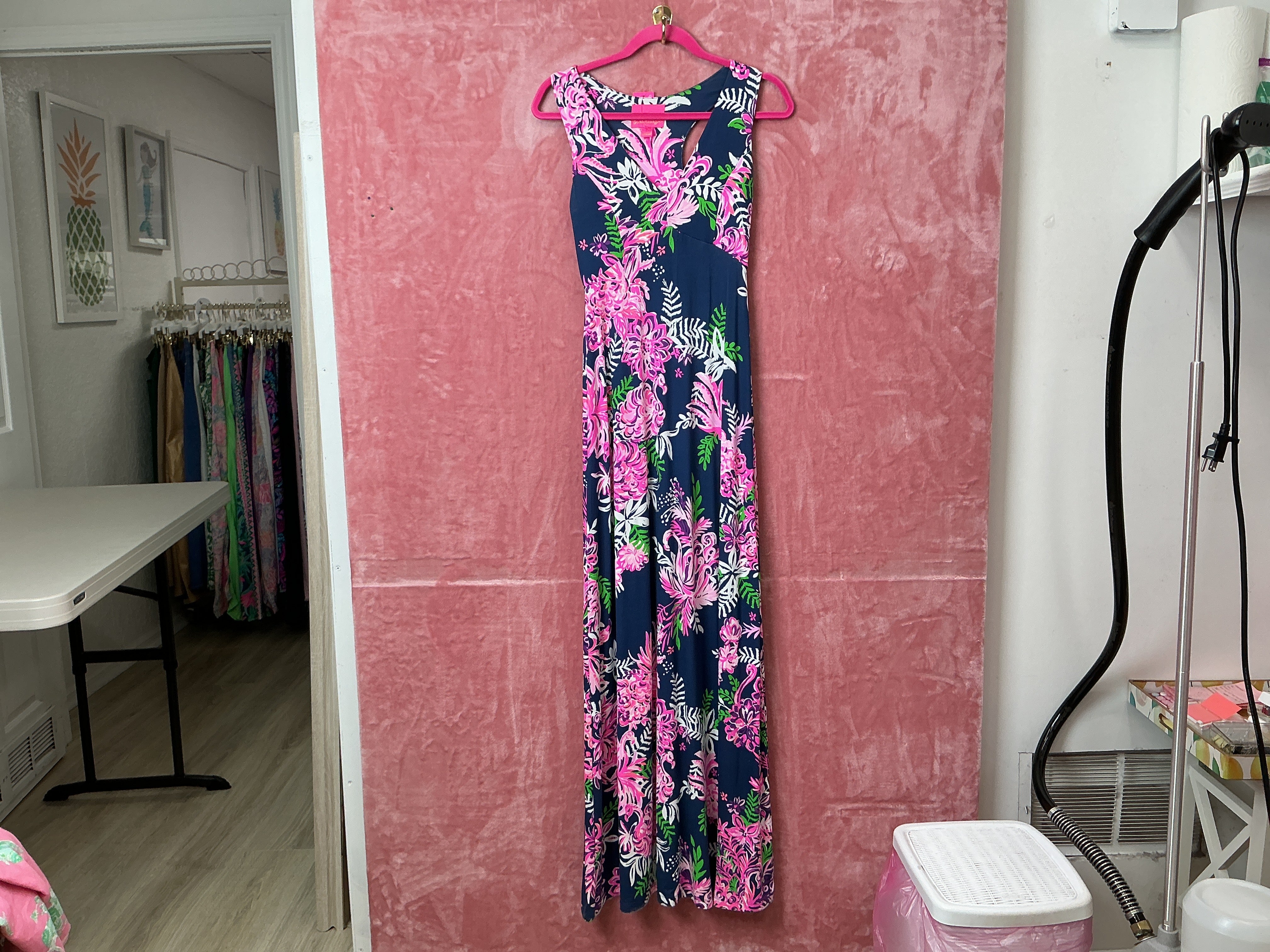 Lilly Pulitzer NWT Noemi Maxi Dress Oyster Bay Navy Ruffle Your Feathers - Size XS