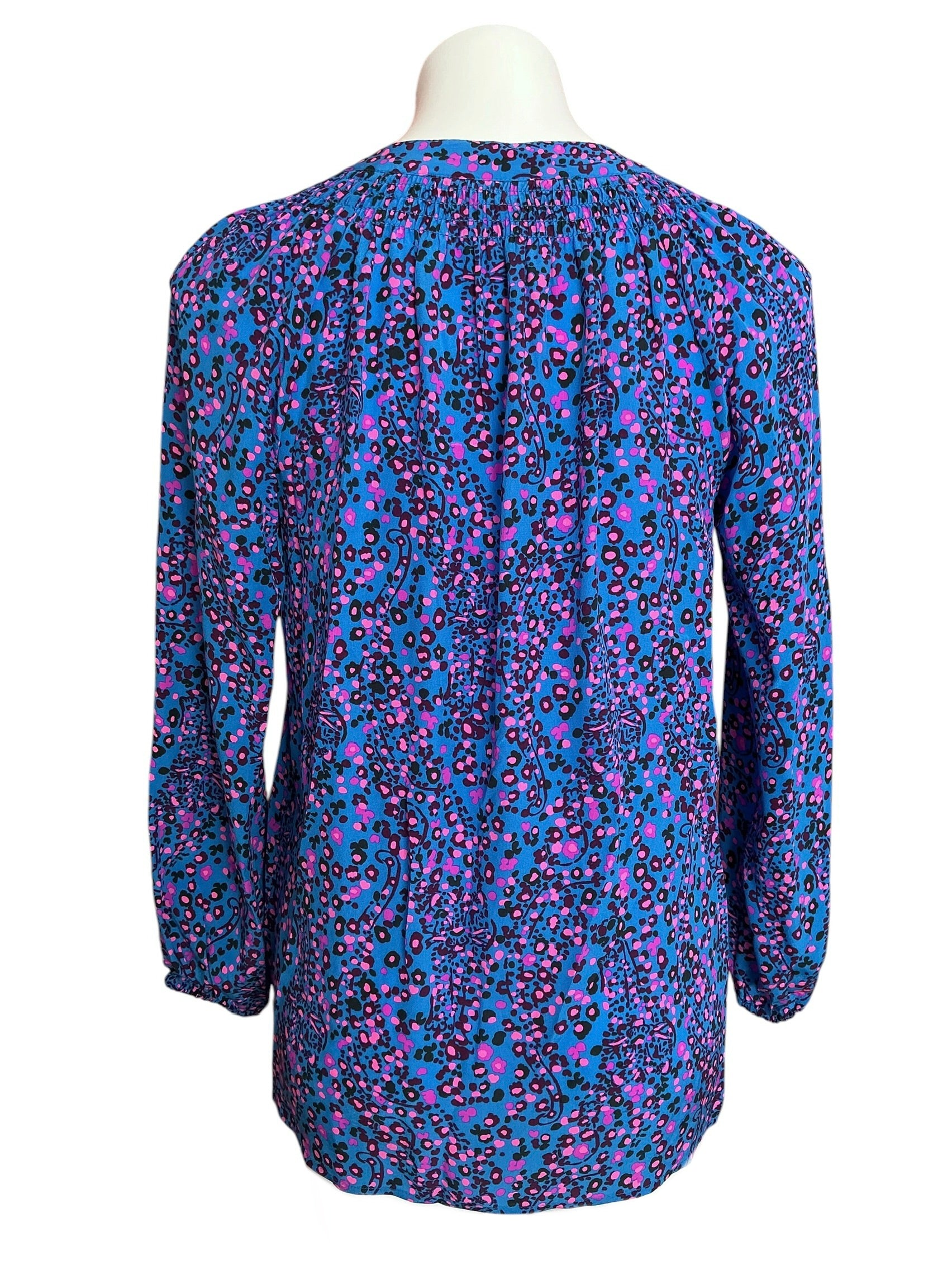 Lilly Pulitzer Esia Silk Blouse Seabreeze Blue Low Tide Navy Spotted - Size XS