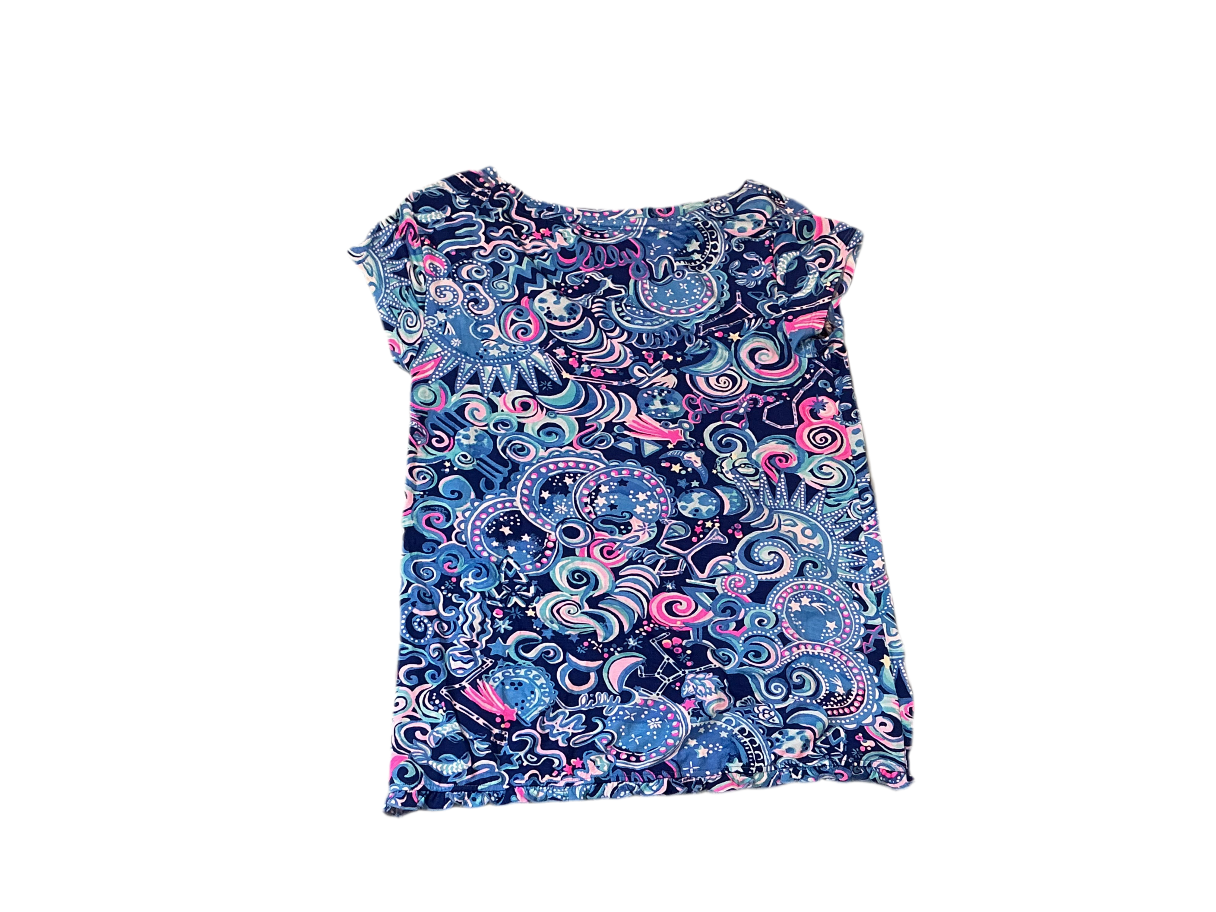 Lilly Pulitzer NWT - Ruffle PJ SS Knit Top - Lapis Lazuli Cosmic Kismet - Size S