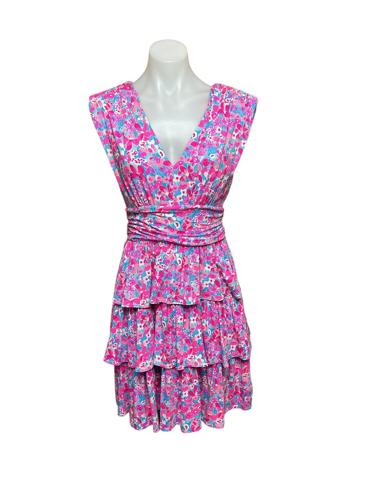 Lilly Pulitzer Faye V-Neck Ruffle Dress - Aura Pink Baby Bloomer - Size S