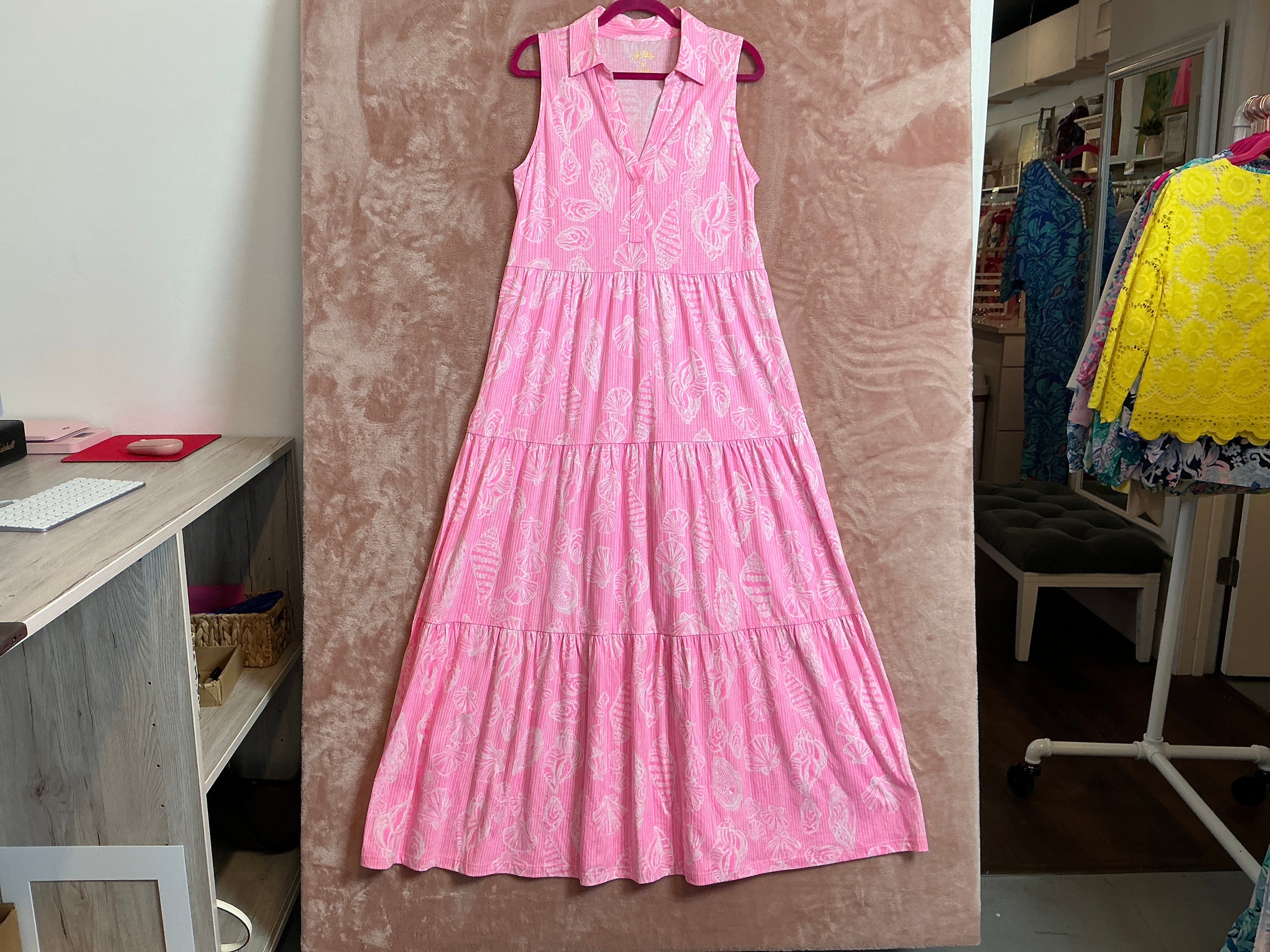 Lilly Pulitzer NWT Regan Maxi Dress Rousseau Pink Cool As Shell - Size M