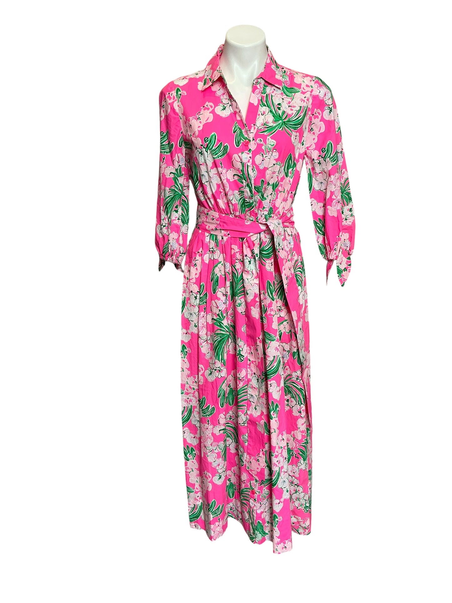 Lilly Pulitzer NWT Amrita 3/4 Sleeve Cotton Shirt Dress Roxie Pink Worth A Look - Size 6