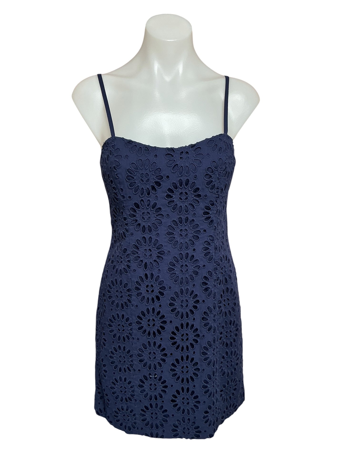 Lilly Pulitzer Shelli Eyelet Mini Dress True Navy Oversized Pinwheel Eyelet - Size 2