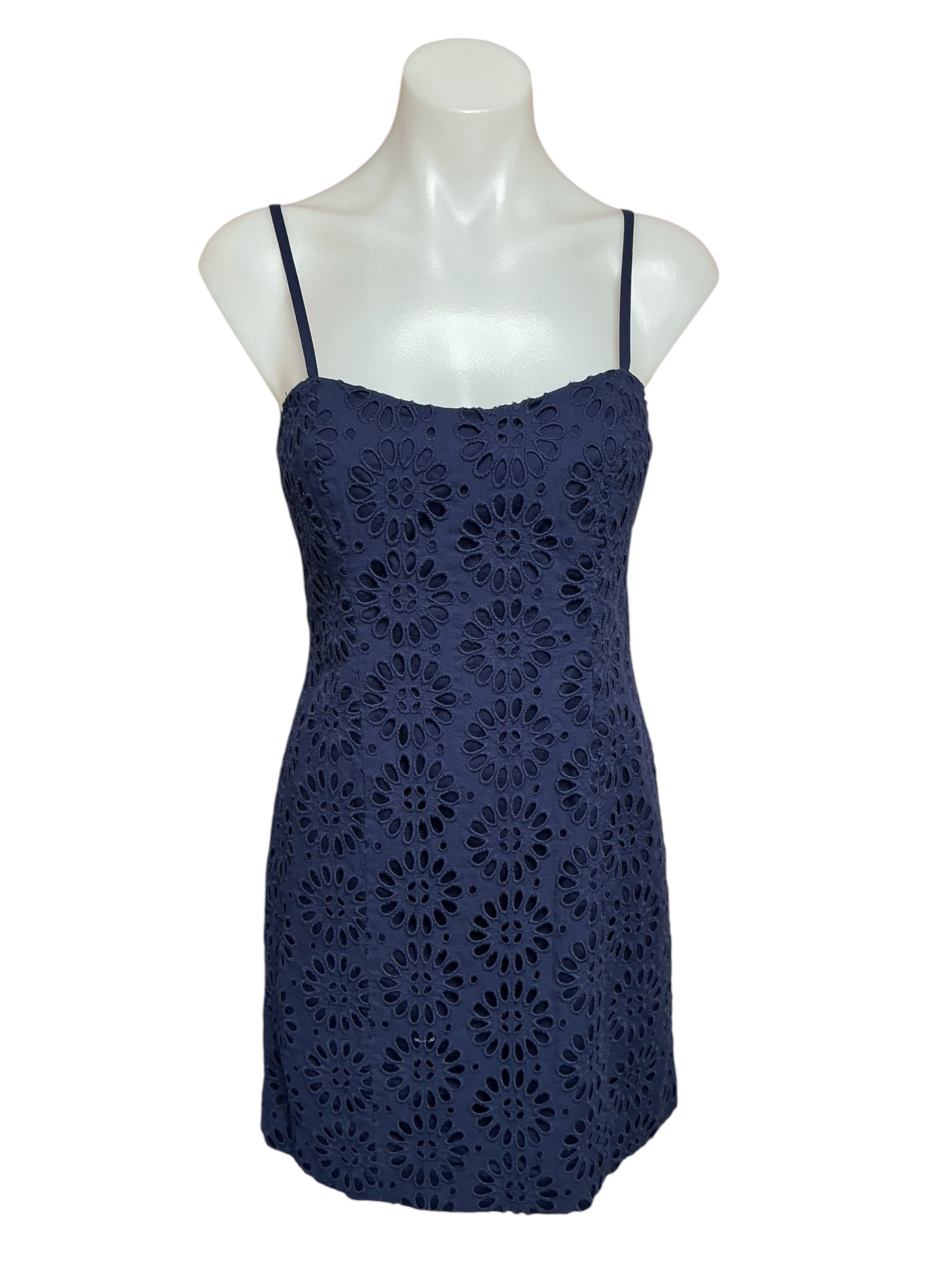 Lilly Pulitzer Shelli Eyelet Mini Dress True Navy Oversized Pinwheel Eyelet - Size 2