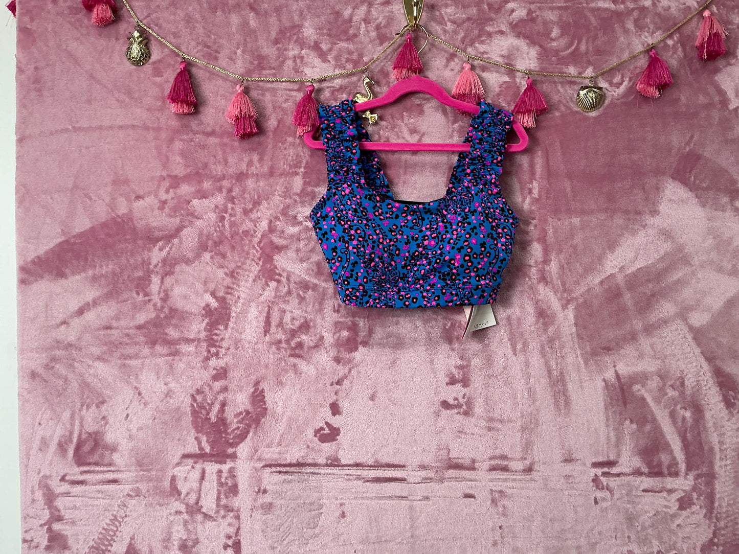 Lilly Pulitzer NWT Karena Ruffle Sports Bra Blue Flare Growl and Prowl - Size XS