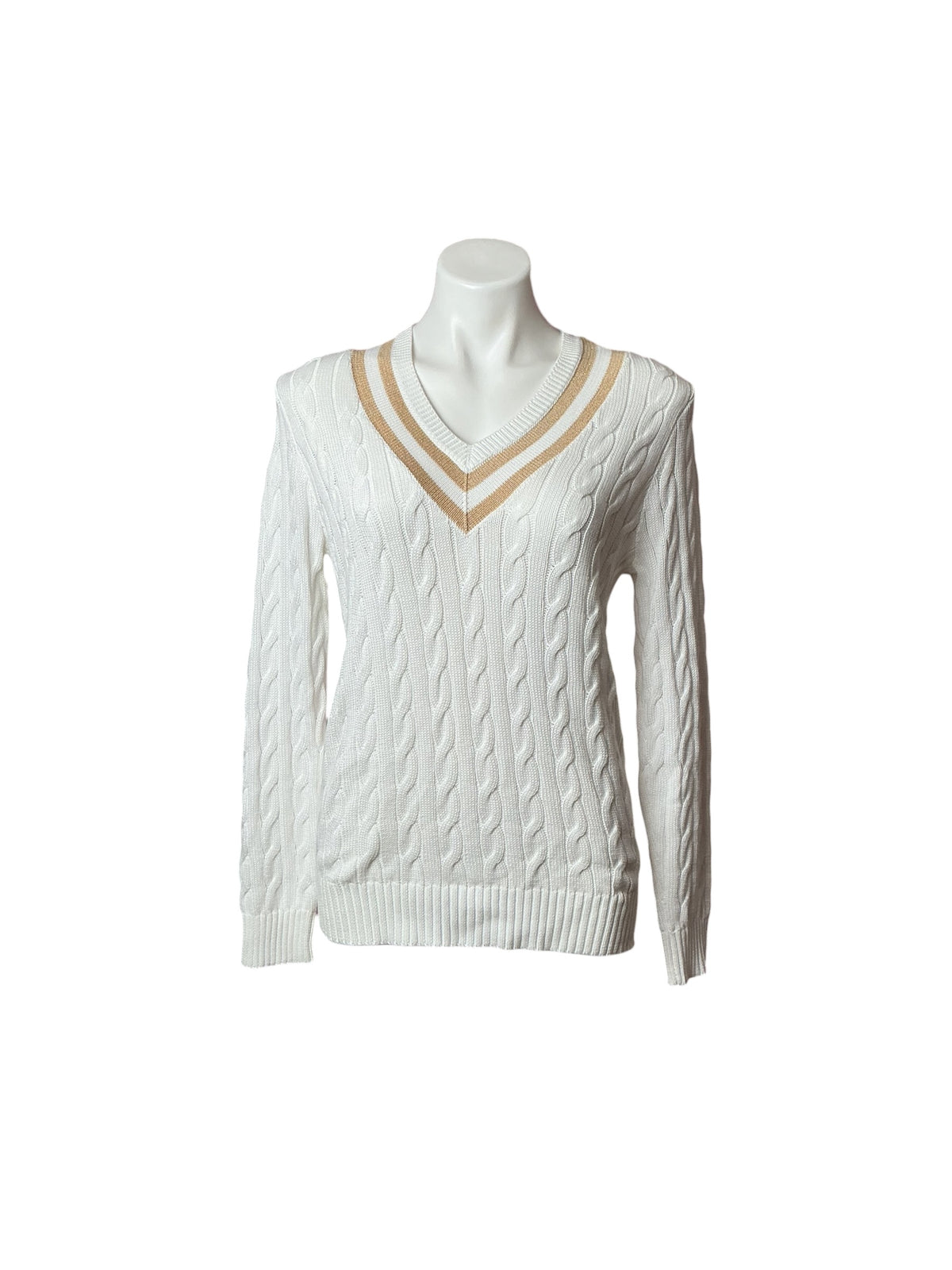 Lilly Pulitzer Brockton Sweater Resort White X Wicker Tan Metallic Tipping - Size S