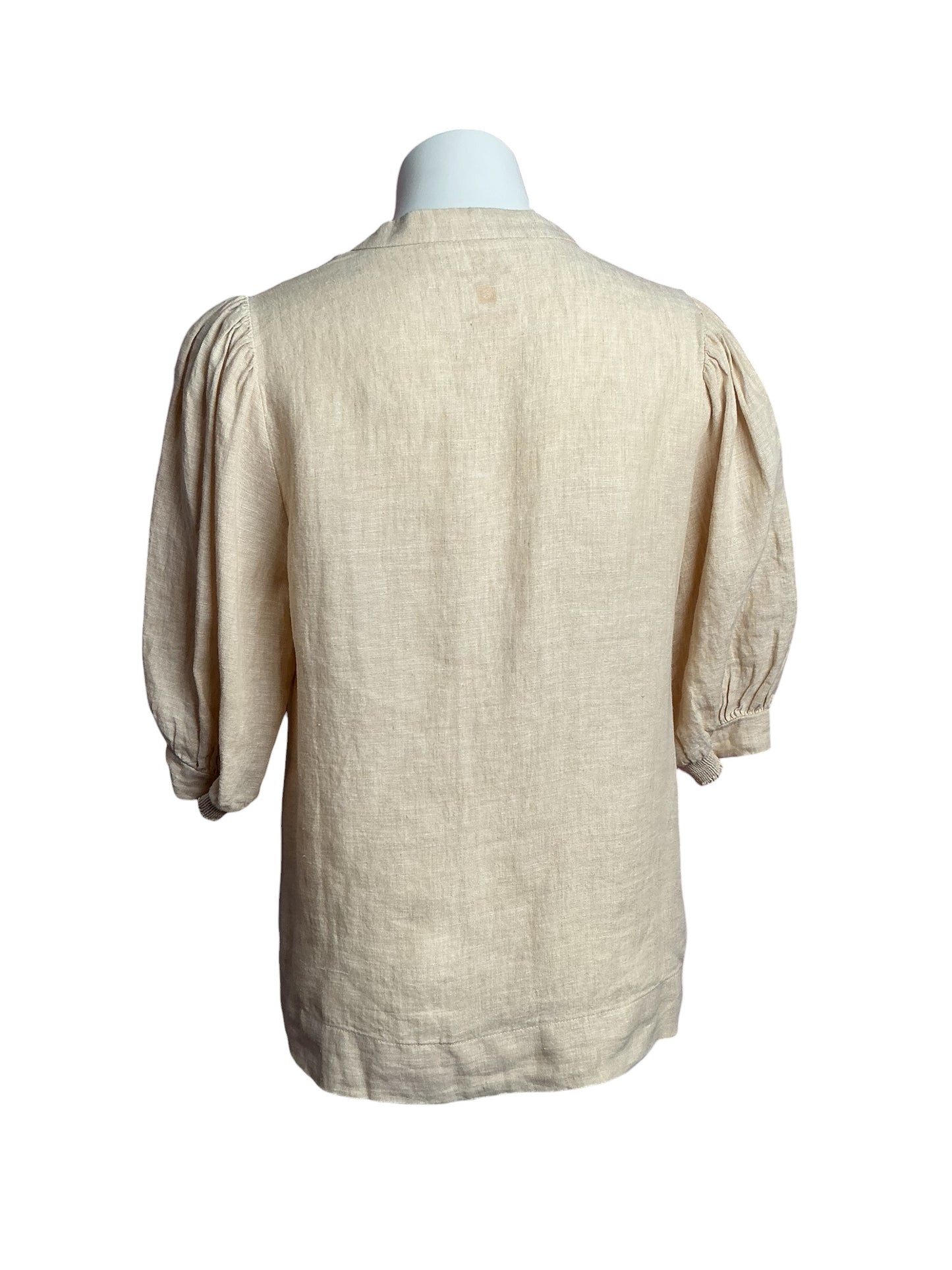 Lilly Pulitzer- Mialeigh Elbow Sleeve Linen Top Sand Bar Size 6