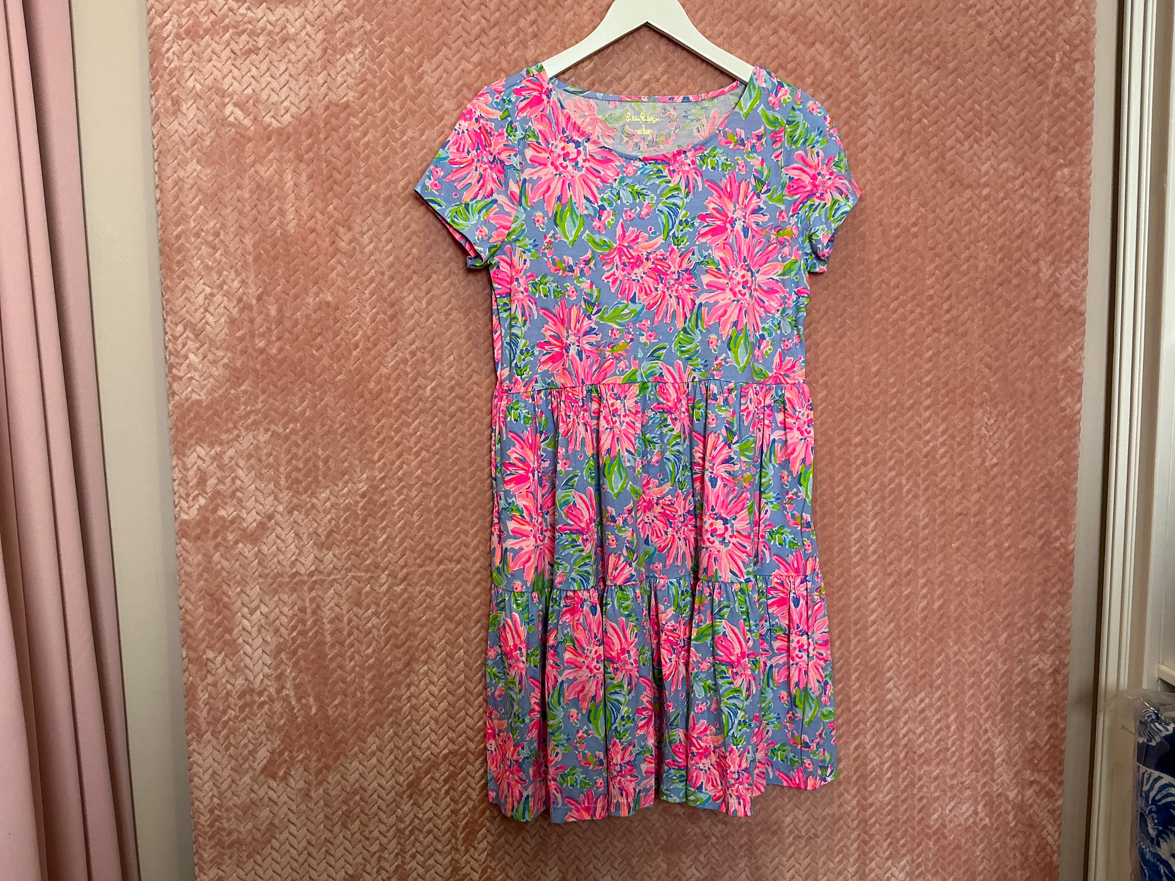 Lilly Pulitzer NWT Geanna Short Sleeve Dr Blue Peri Sunshine Bay - Size M