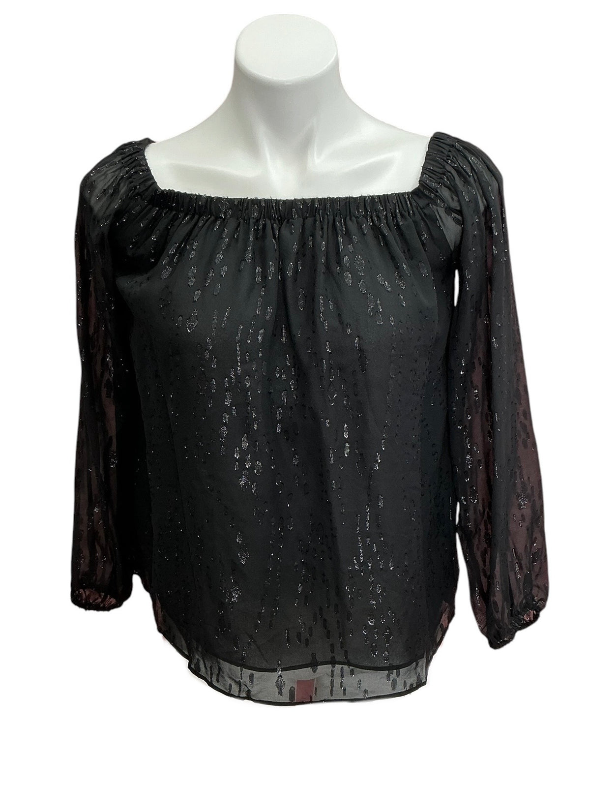 Lilly Pulitzer NWT Emilee Long Sleeve Off The Shoulder Top Onyx Black Fish Clip Chiffon - Size S