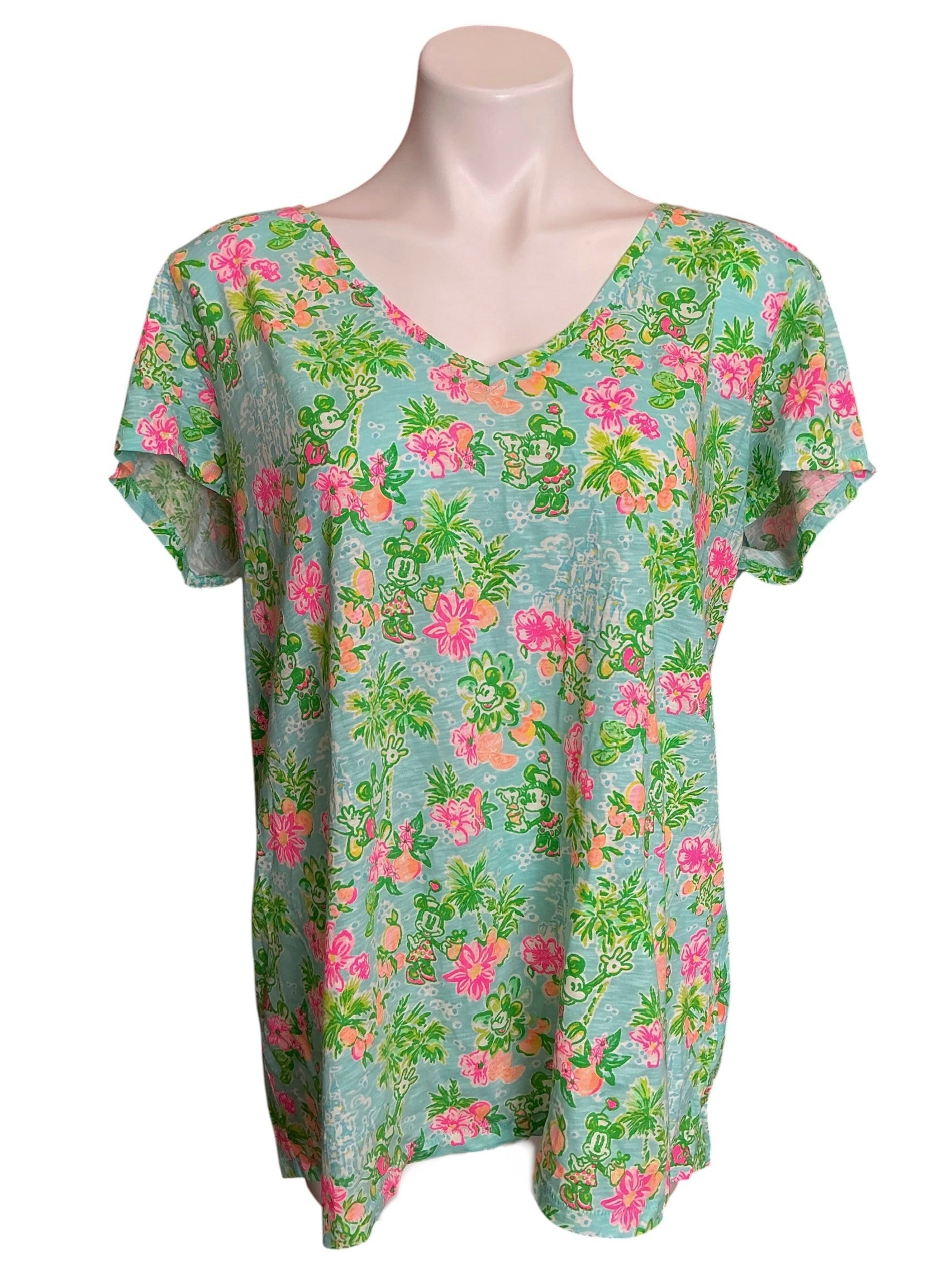 Lilly Pulitzer X Disney NWT Etta V Neck Top Blue Ibiza Lilly Loves Disney - Size XL