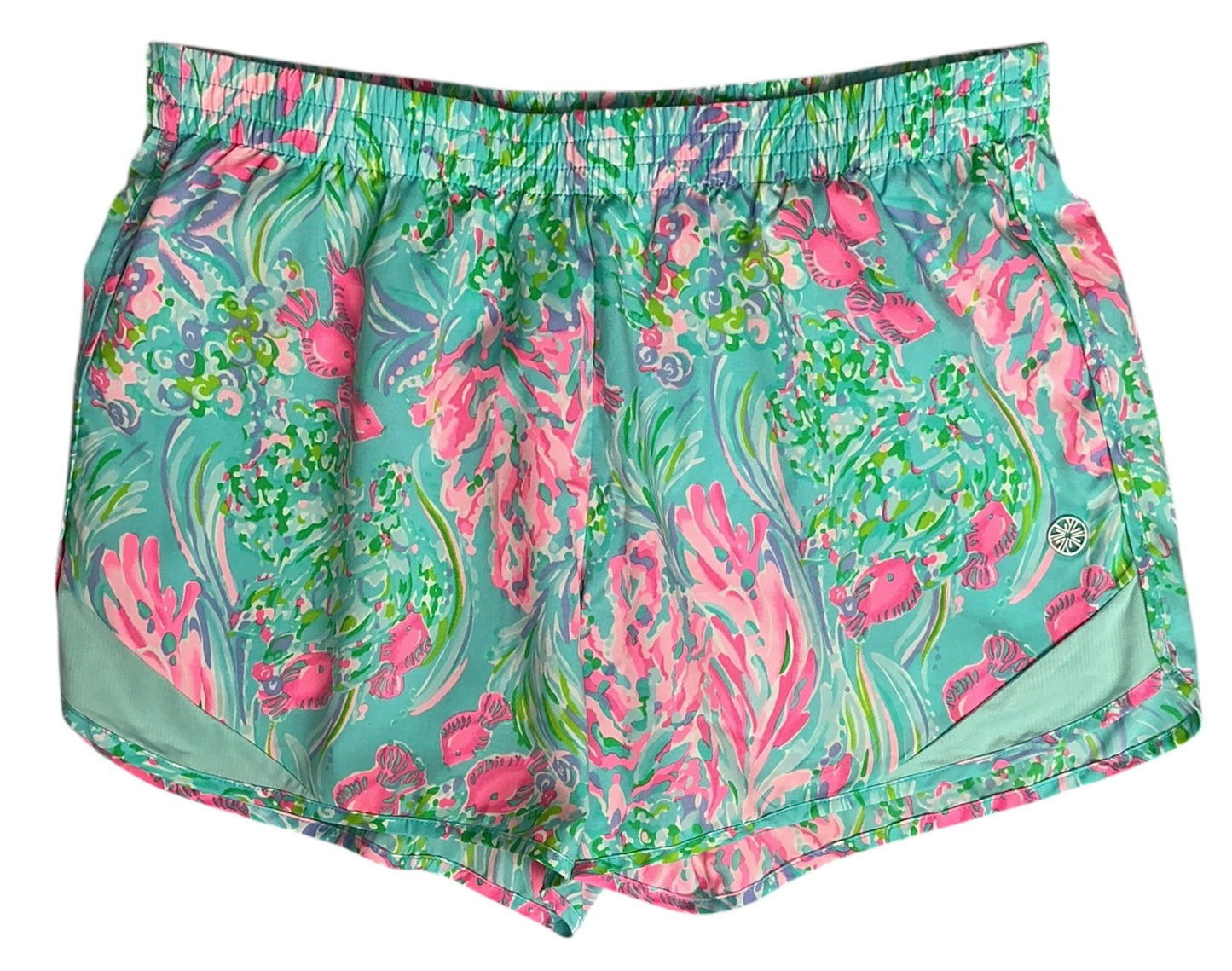 Lilly Pulitzer Luxletic 4” Ocean Trail Shorts Amalfi Blue Best Fishes - Size XS