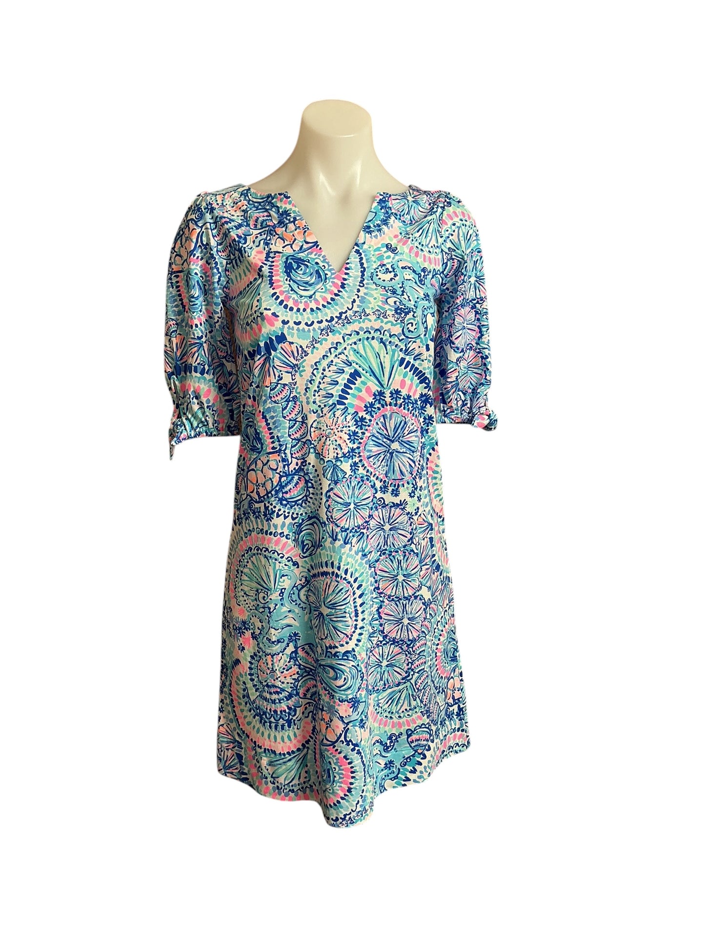 Lilly Pulitzer NWT Easley Short Sleeve Dress Commotion In The Ocean Blue Grotto - Size XXS