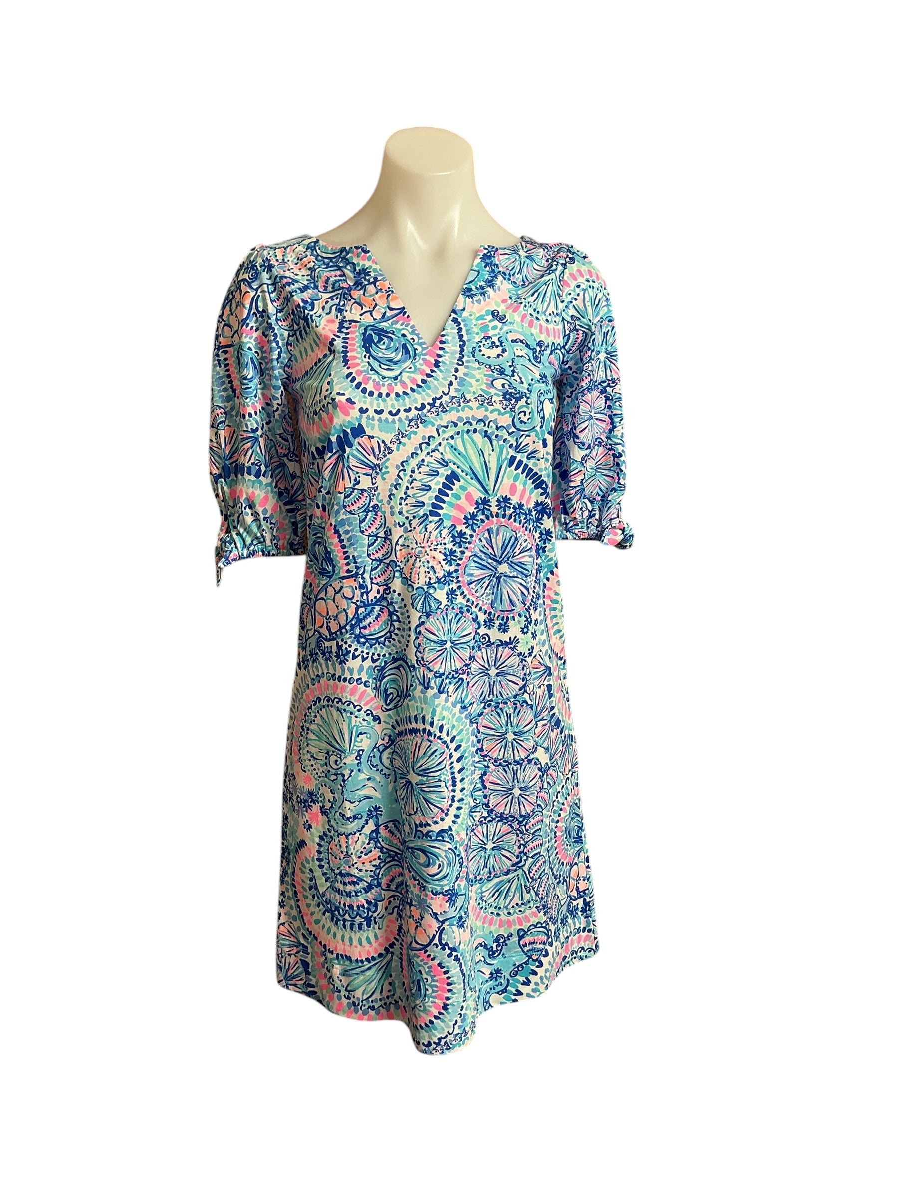Lilly Pulitzer NWT Easley Short Sleeve Dress Commotion In The Ocean Blue Grotto - Size XXS