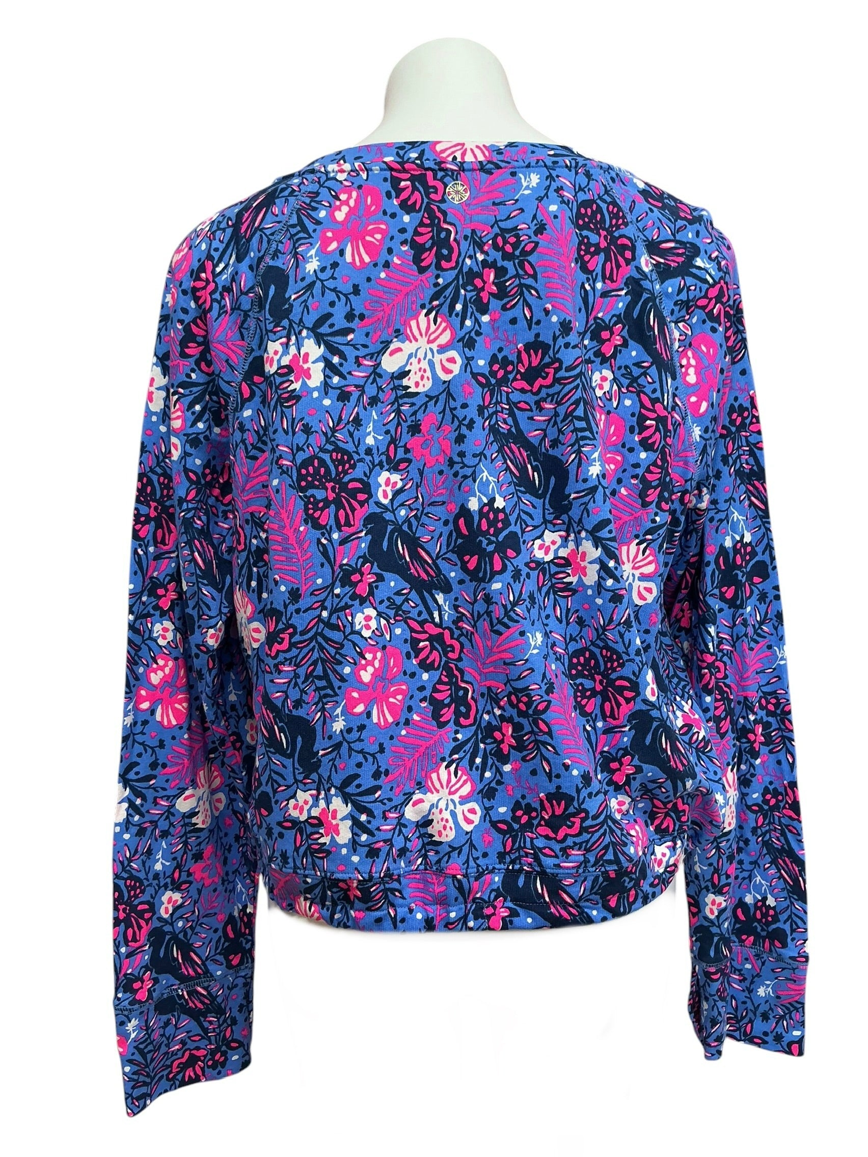 Lilly Pulitzer Luxletic Emmaline Pullover Top Boca Blue Birds Eye View - Size XL