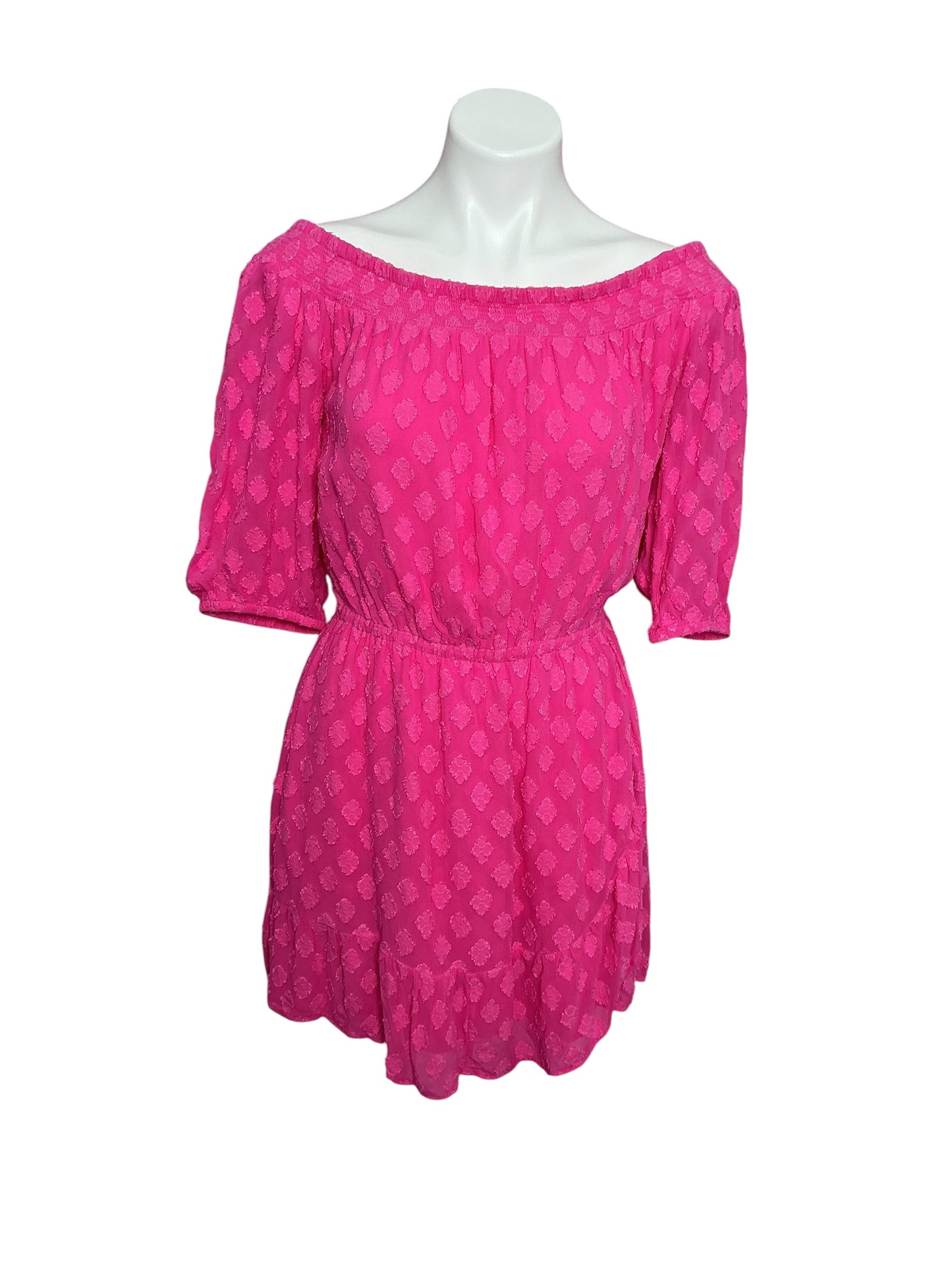 Lilly Pulitzer Rochelle Off-the-Shoulder Romper Plumeria Pink Daiquiri Ditsy Rayon Clip - Size M