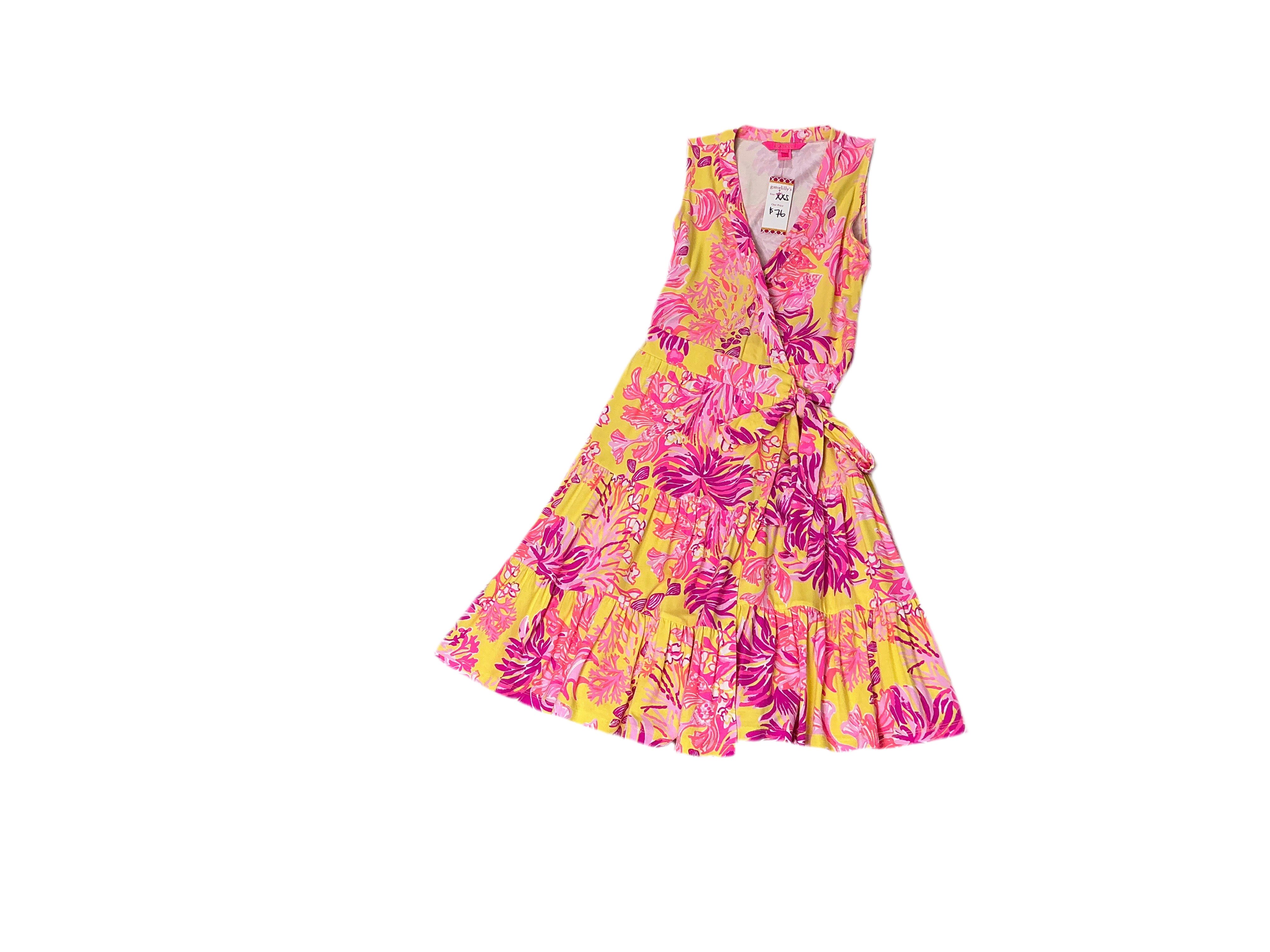 Lilly Pulitzer Folly Wrap Dress - Calla Yellow Floral Coral - Size xxs