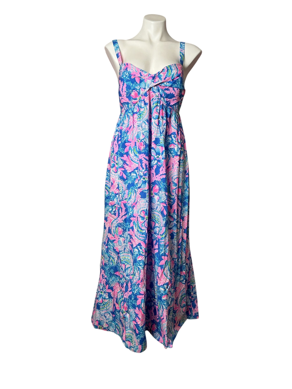 Lilly Pulitzer Azora Cotton Midi Dress Blue Tang Sitting Seaside - Size 14
