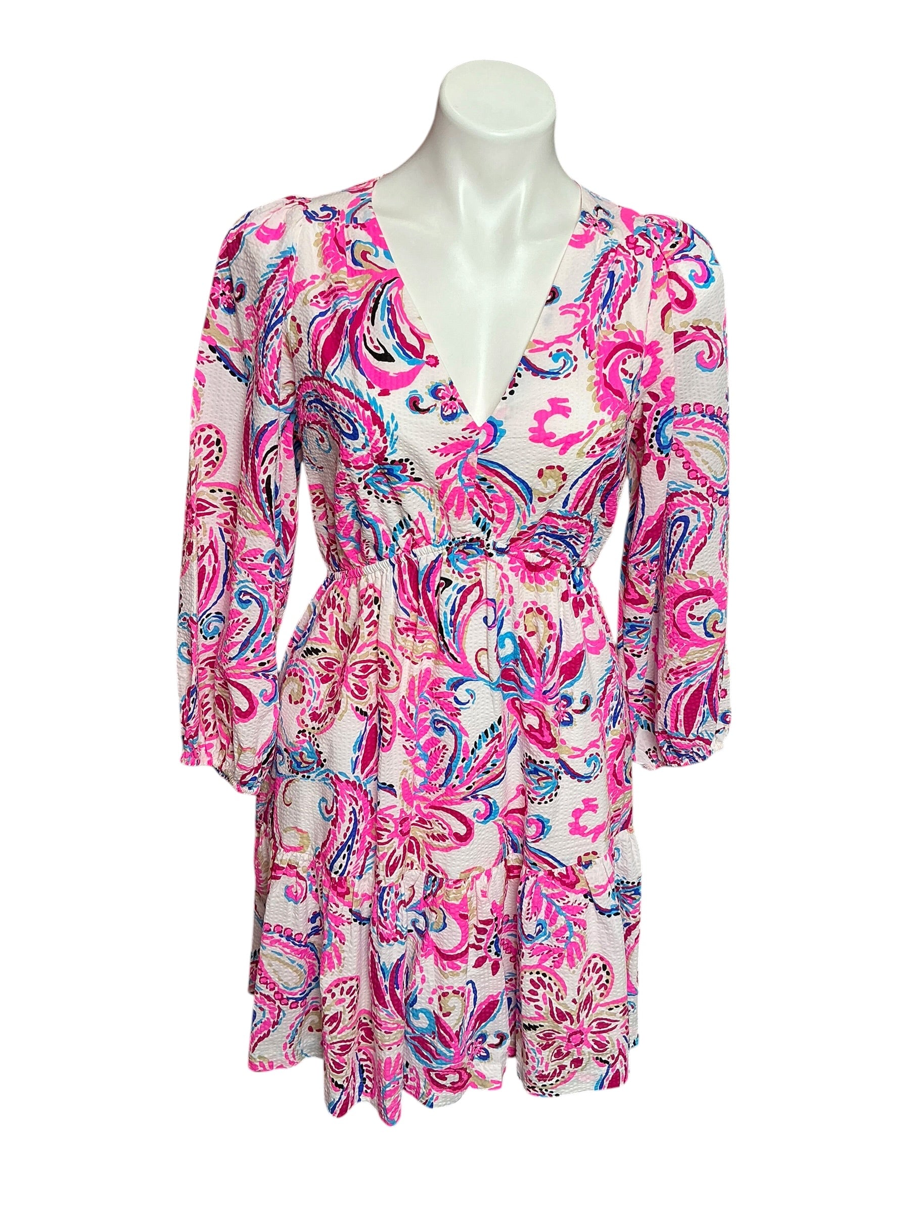 Lilly Pulitzer NWT Deacon 3/4 Sleeve V-Neck Coconut Flitting About - Size 6