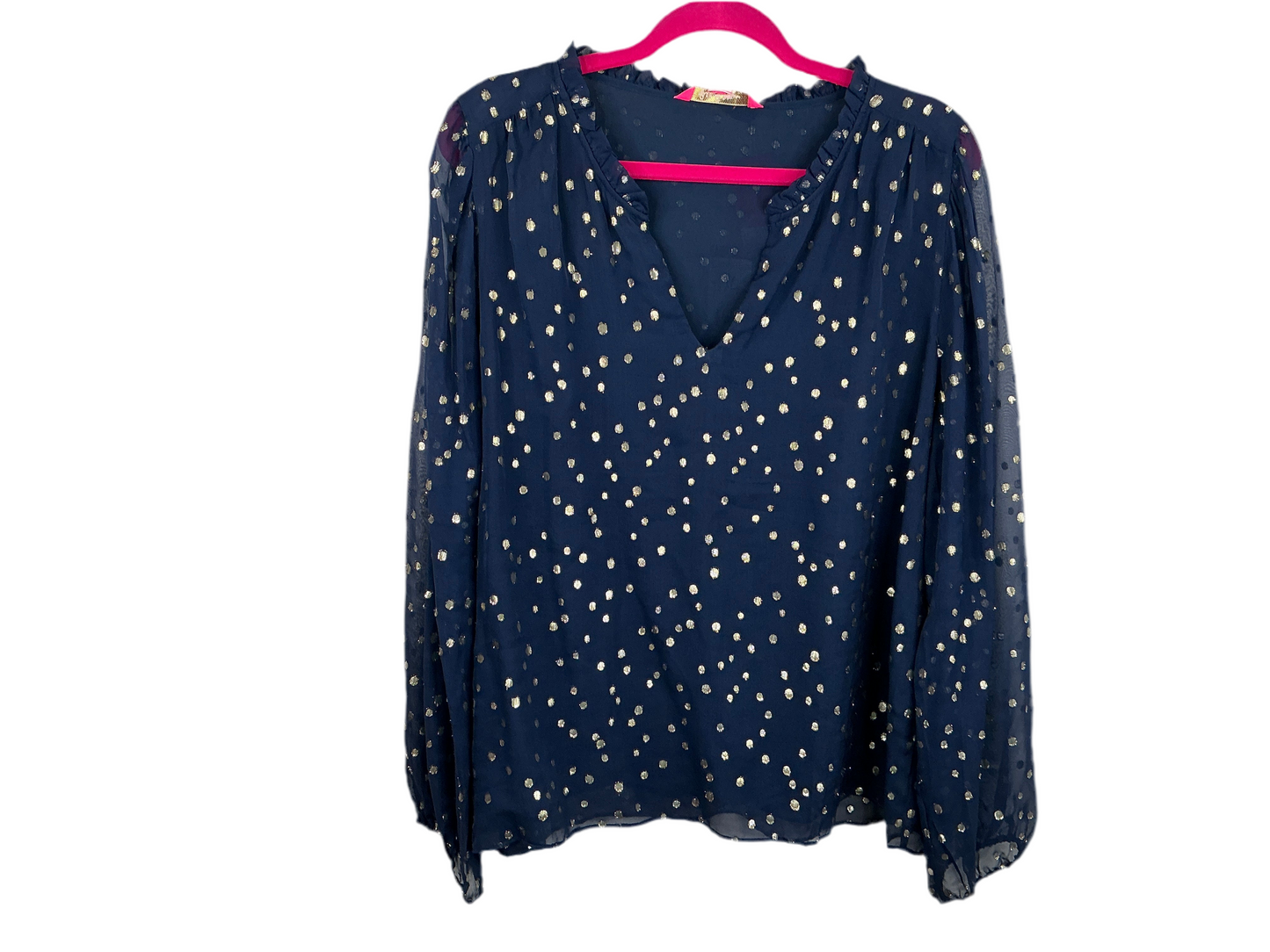 Lilly Pulitzer NWT Giana Silk Top High Tide Navy Gold Metallic Silk Cup - Size XL