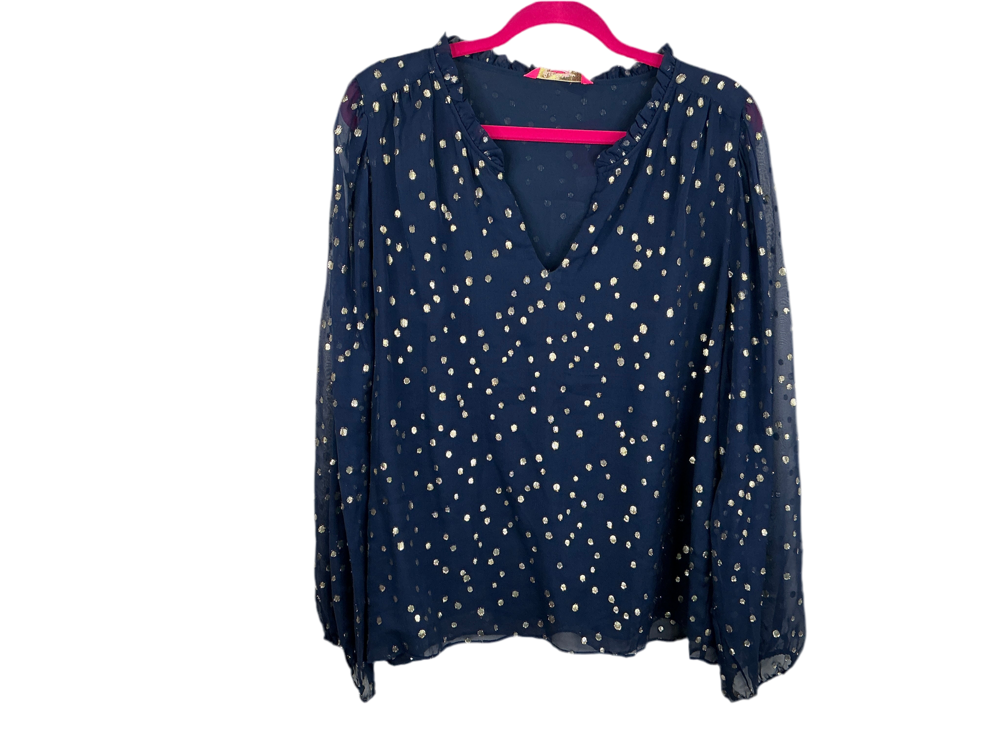 Lilly Pulitzer NWT Giana Silk Top High Tide Navy Gold Metallic Silk Cup - Size XL