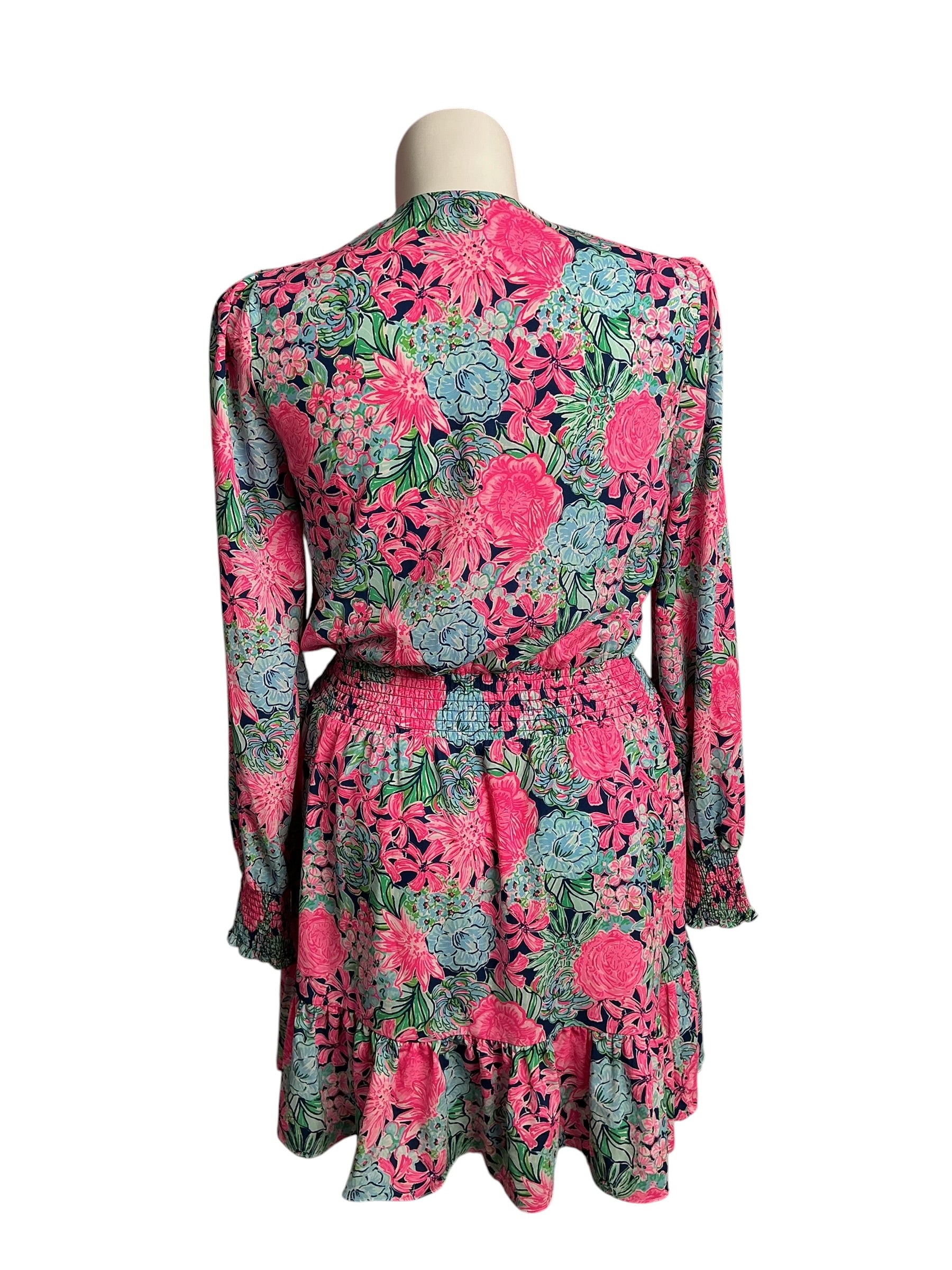 Lilly Pulitzer- Christiana Stretch Dress Oyster Bay Navy Always Be Blooming Size 14
