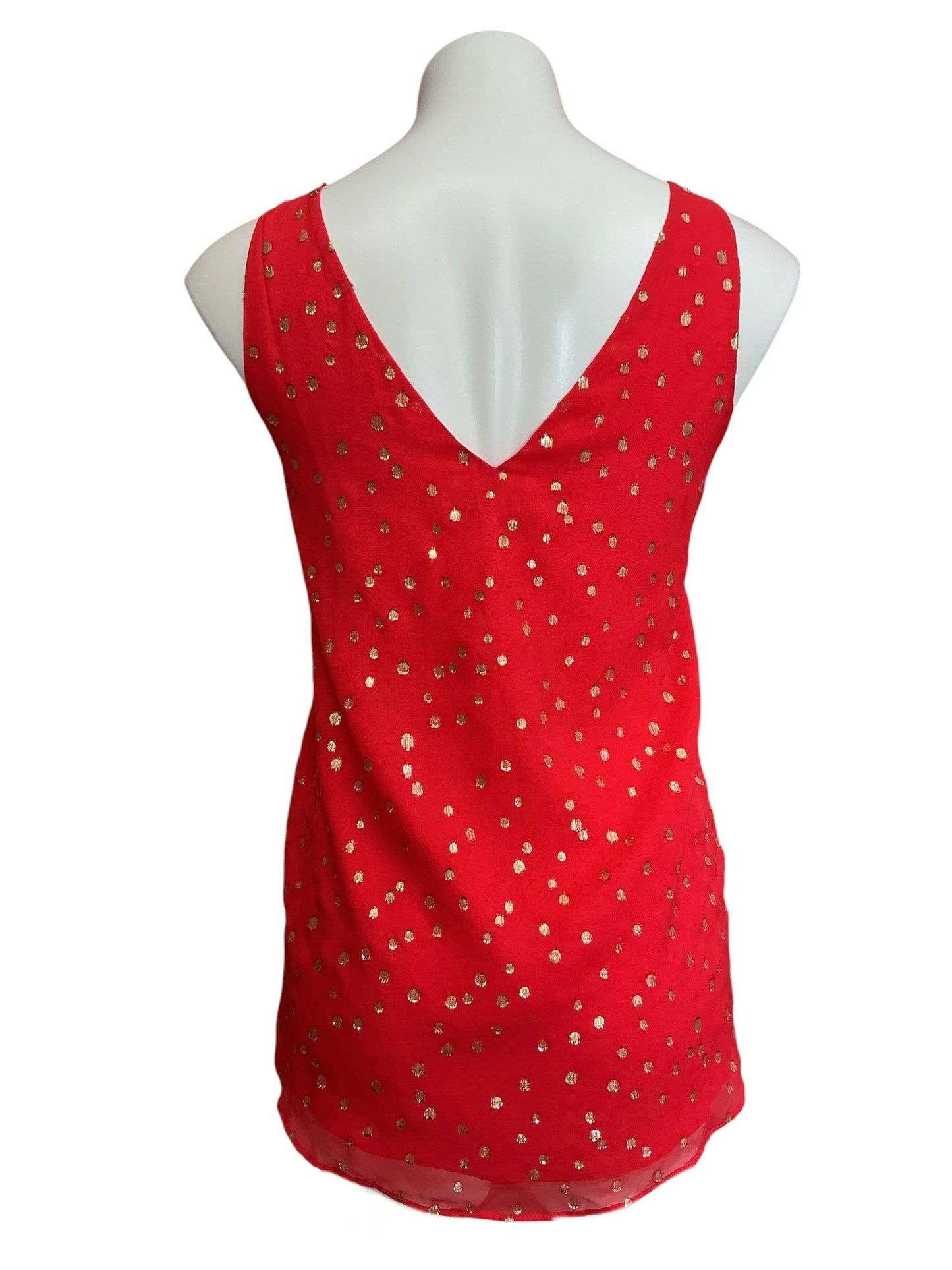 Lilly Pulitzer NWT Florin Silk Sleeveless Top Ruby Red Gold Metallic Silk Clip - Size L