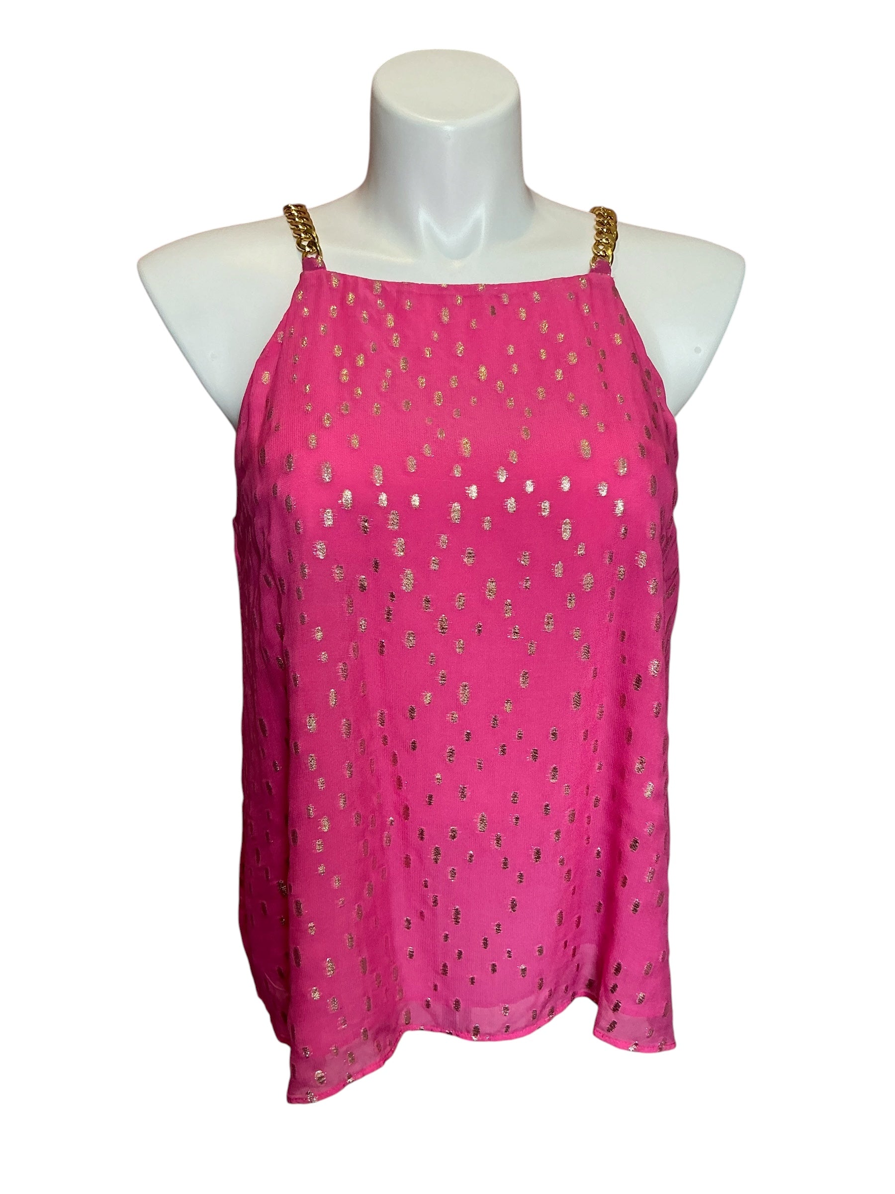 Lilly Pulitzer NWT Joannah Top Aura Pink Viscose Metallic Clip - Size 14