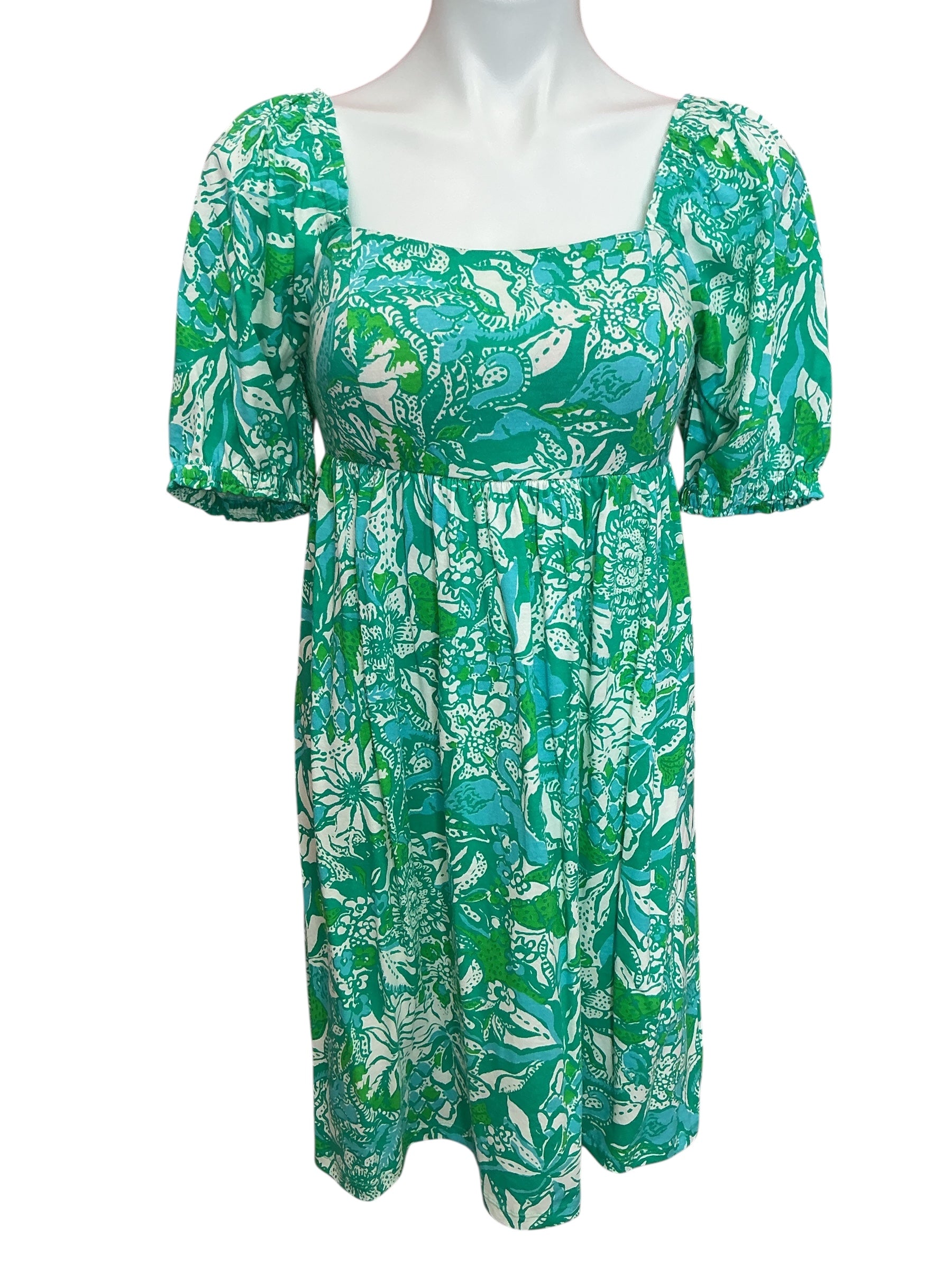 Lilly Pulitzer Delaney Shirt Sleeve Dress Botanical Green Safari Sangria - Size 4