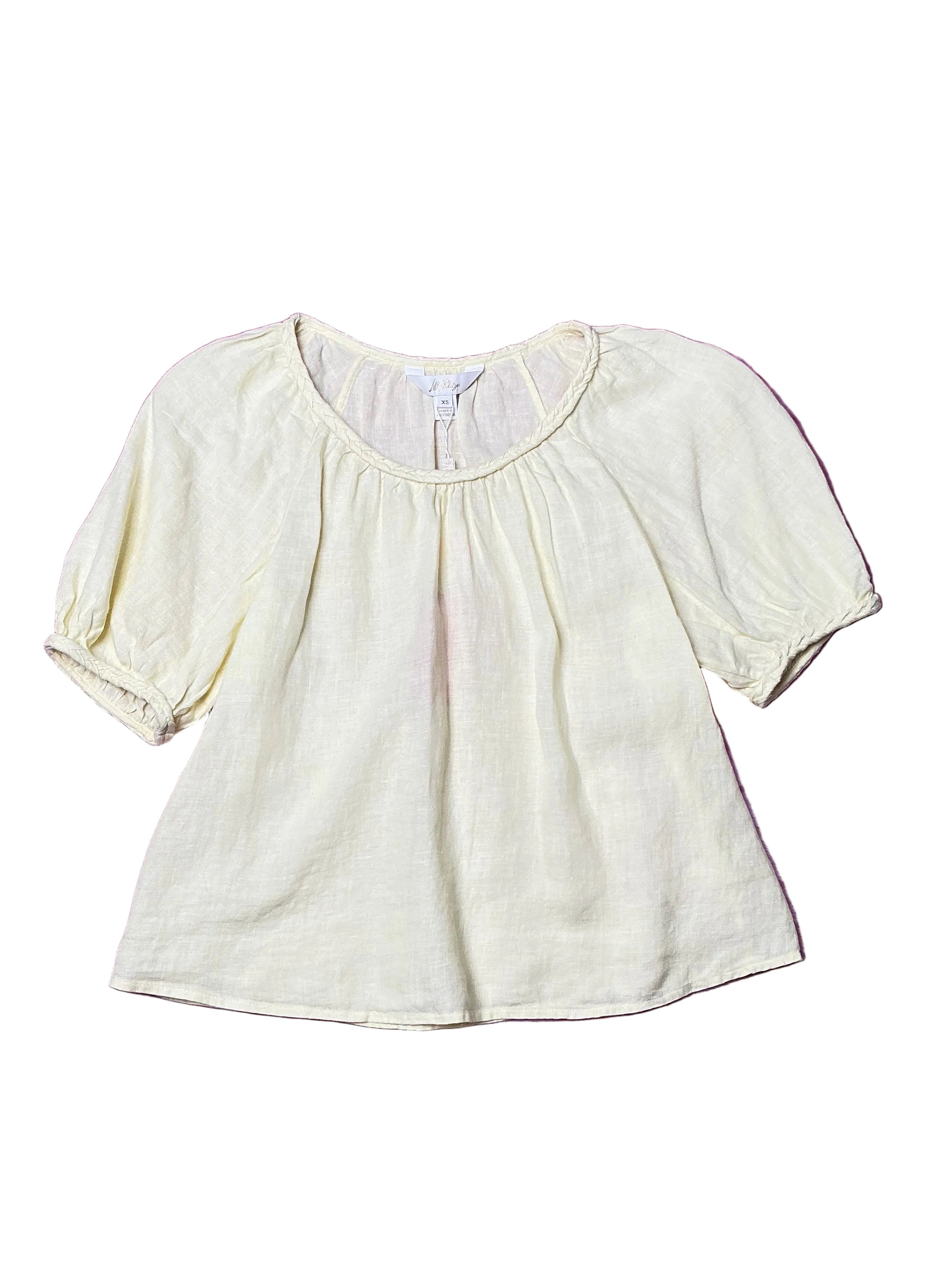 Lilly Pulitzer NWT - Calais Short Sleeve Top - Limoncello X Resort White - Size XS