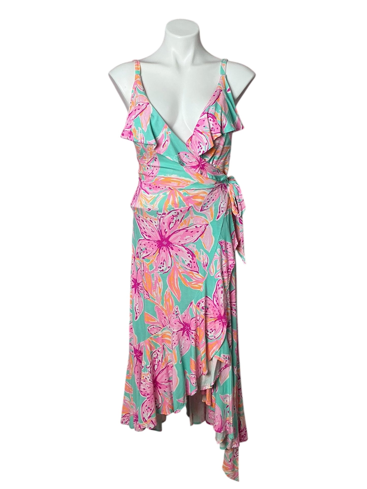 Lilly Pulitzer Fontaine Wrap Dress Surf Blue Bonita Blooms - Size M