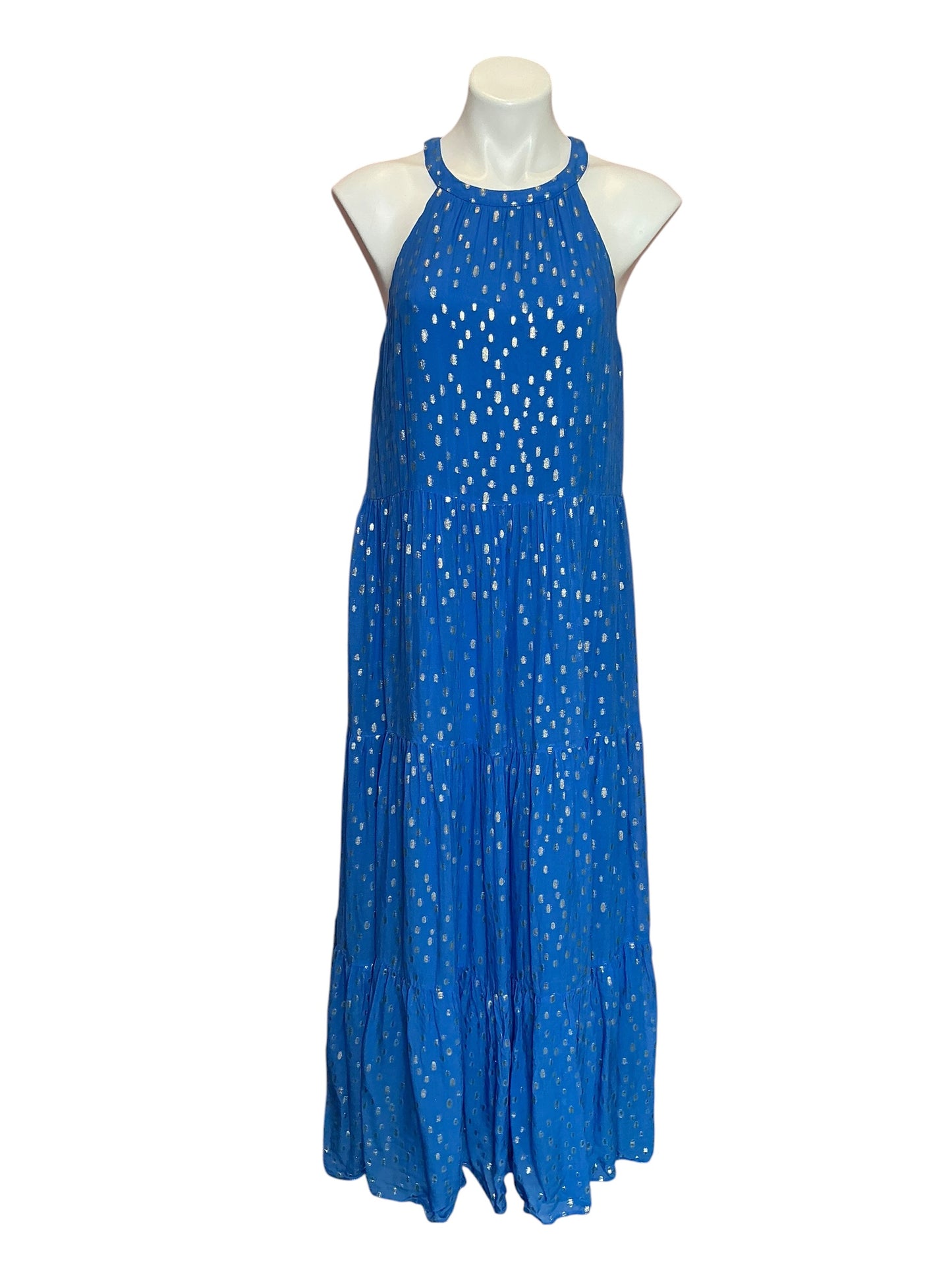 Lilly Pulitzer Beccalyn Maxi Dress Boca Blue Metallic Clip Dobby - Size M