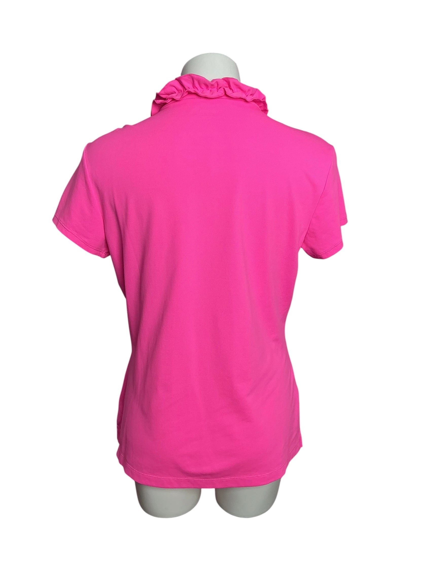 Lilly Pulitzer UPF 50+ Luxletic Frida Ruffle Polo Top Prosecco Pink - Size L