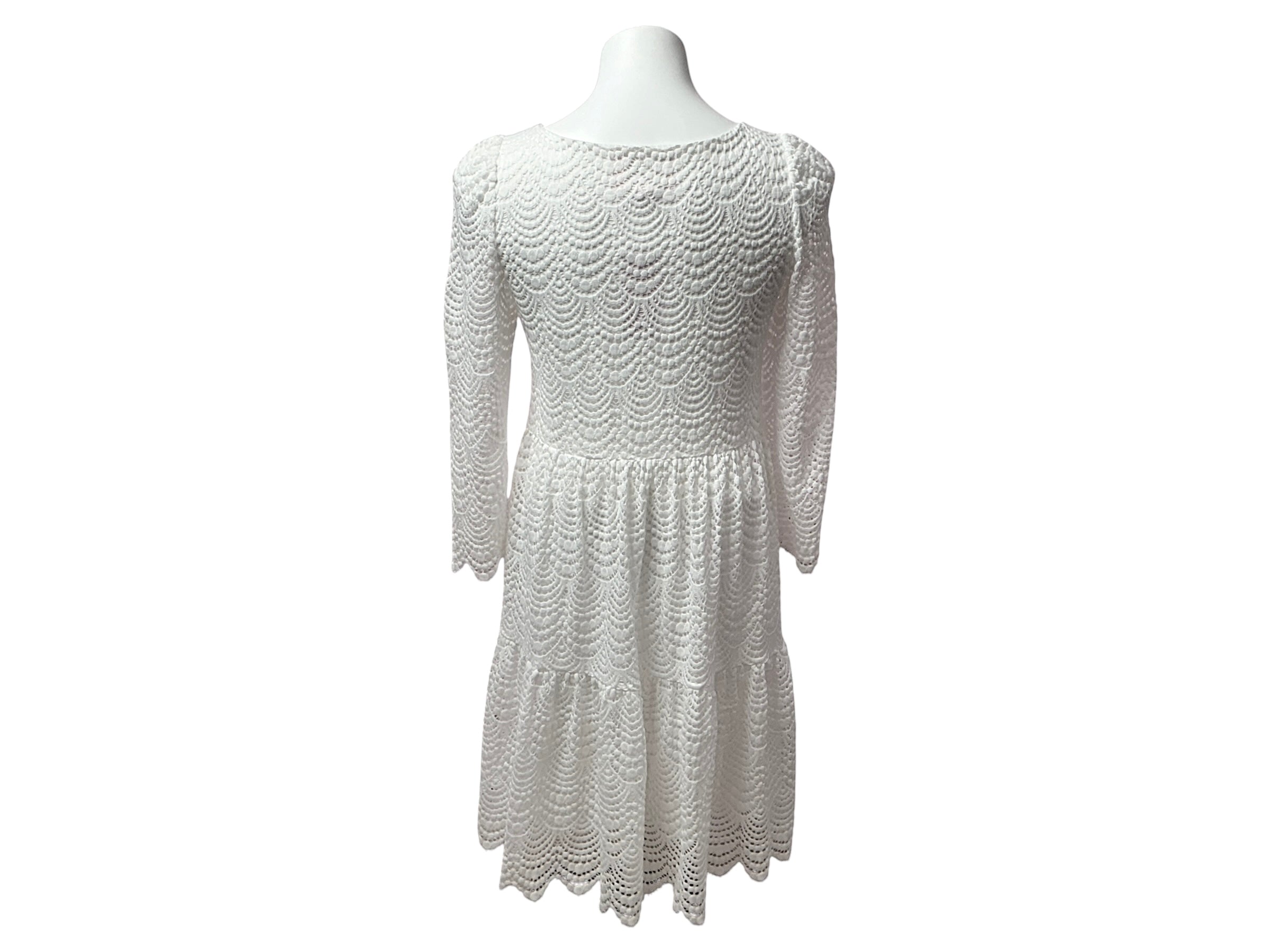 Lilly Pulitzer Geanna 3/4-Sleeve Swing Dress Resort White Scalloped Shell Lace - Size XS