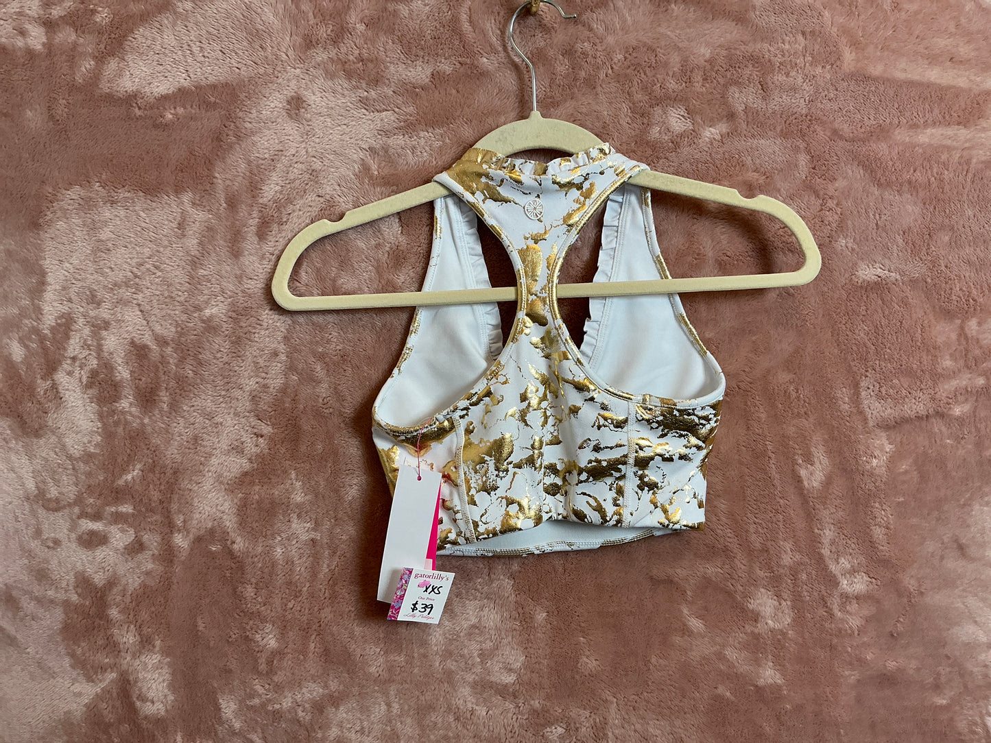 Lilly Pulitzer Top NWT - Lindsay Sports Bra UPF - Gold - Shoreline Foil - Size XXS