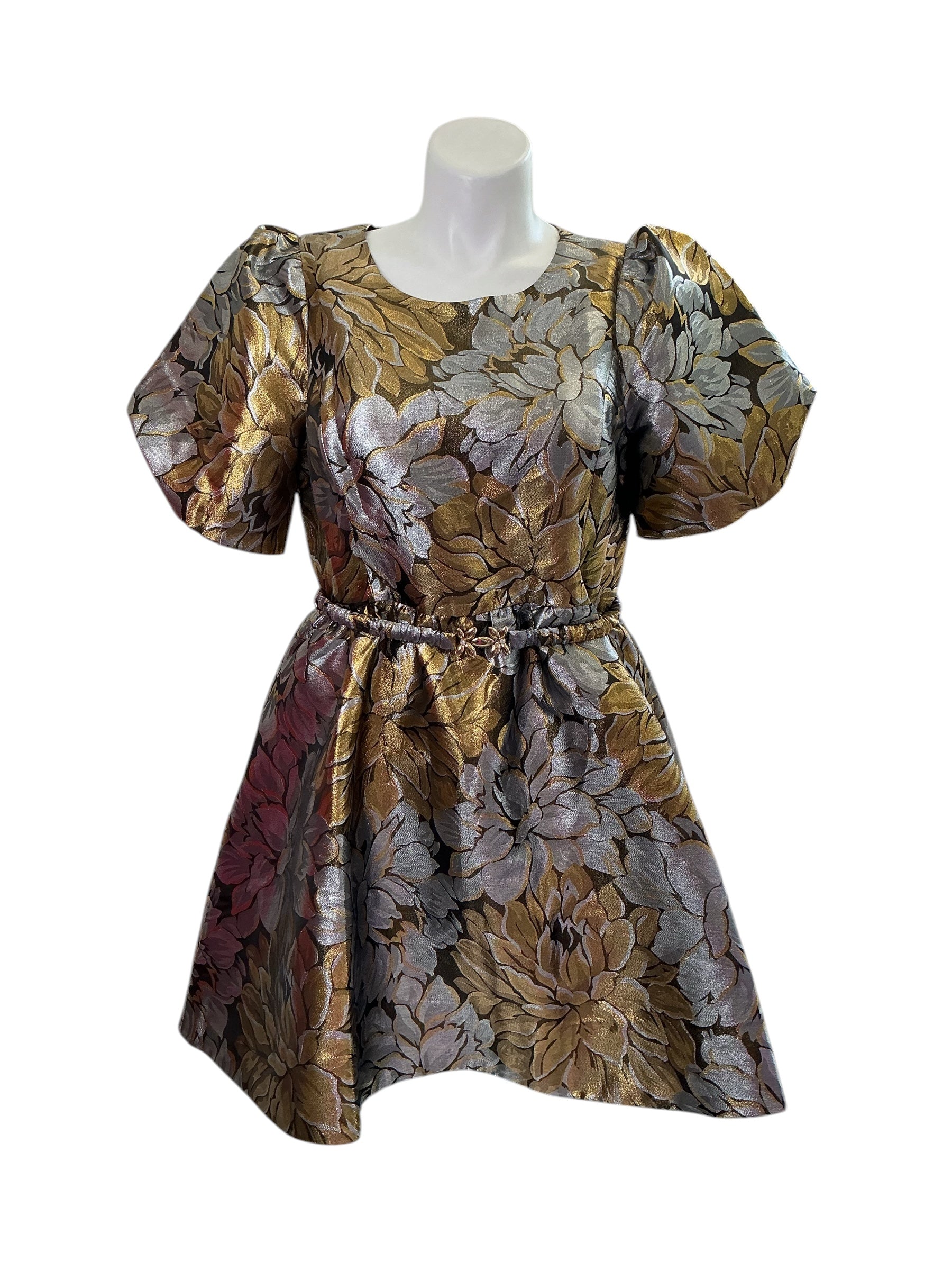 Lilly Pulitzer Priyanka Short Sleeve - Gold Metallic Peony Parade Brocade - Size 16
